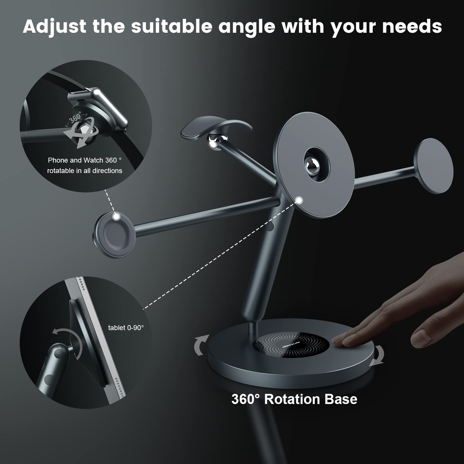 Nillkin Magnetic iPad Stand for Desk - Adjustable Holder for iPad, iPhone, Apple Watch & Headphones | Multi-Screen Workspace Solution | Perfect for Office, Study & Home Entertainment