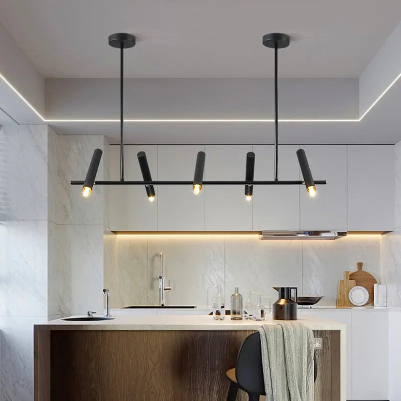 Doreen Modern Black Linear Chandelier - 6-Light LED Crystal Pendant Lighting Fixture for Dining Room, Kitchen Island & Bedroom Ceiling Decor