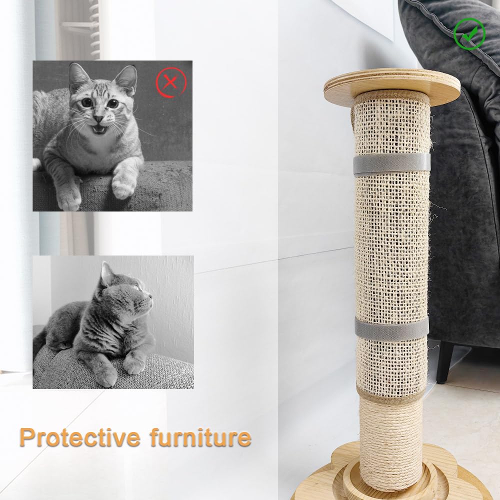 Premium Sisal Cat Scratch Pad & Nail File - 80 Grit Aluminum Oxide for Cat Scratcher Post or Tower | Protects Furniture & Trims Cat Nails | Perfect for Home, Office & Pet Grooming Stations