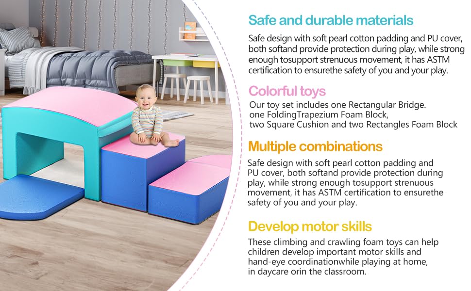 SURPCOS 6-Piece Soft Foam Climbing Set for Toddlers 1-3 Years - Indoor Play Gym with Slide, Stairs & Ramp - Safe Crawl & Climb Activity Toys for Kids (Pink) | Perfect for Home Playrooms, Daycare Centers & Preschool Motor Skill Development