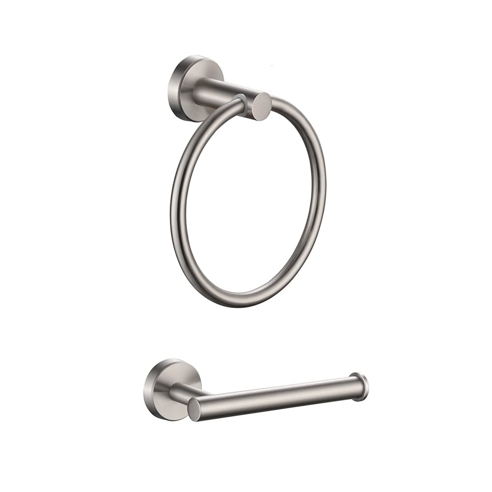 KETIPED Brushed Nickel Bathroom Hardware Set - 2 Piece SUS 304 Stainless Steel Toilet Paper Holder & Hand Towel Ring (GJ-002BN) - Modern Bathroom Accessories for Home & Hotel Use
