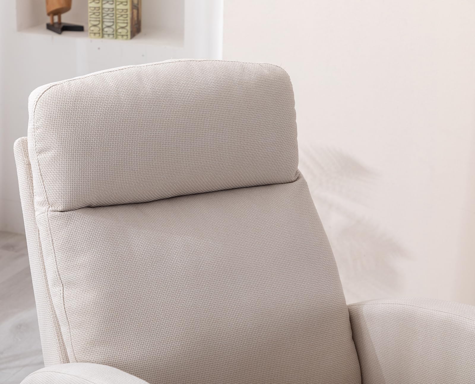 Modern Upholstered Glider Rocking Chair with Side Pocket - High Back Support Nursery Rocker, Solid Wood Base Accent Armchair for Living Room, Bedroom, Nursery & Office - Perfect for Breastfeeding, Reading & Relaxing (Beige)