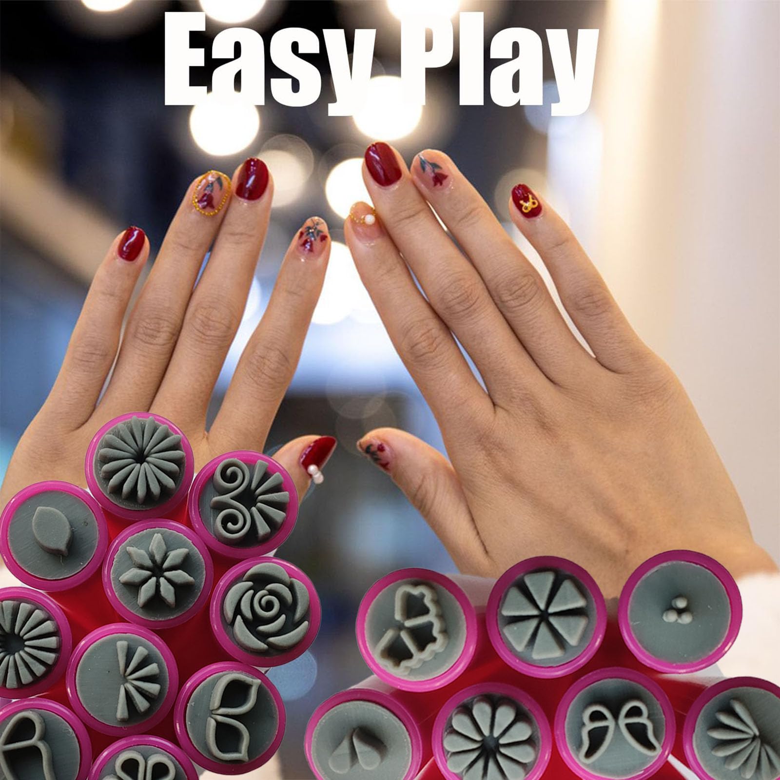 20Pcs Nail Art Stamp Pen Set with Flower Patterns - DIY Nail Design Tools for Home & Salon Use