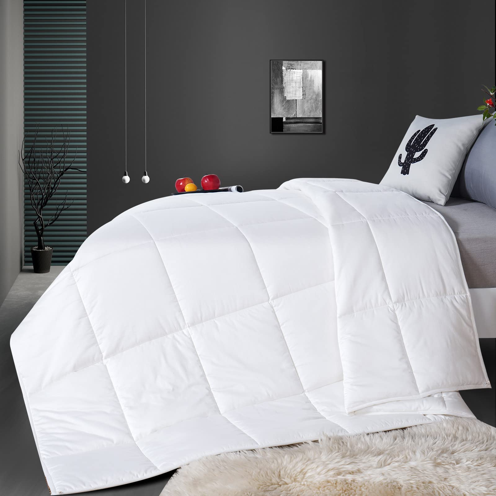 YOUR MOON All-Season King Size Wool Comforter - 100% Natural Australian Wool Duvet with Washable Temperature Regulation & Noiseless Cotton Cover (Original White) | Perfect for Year-Round Comfort in Cold Winters & Cool Summers