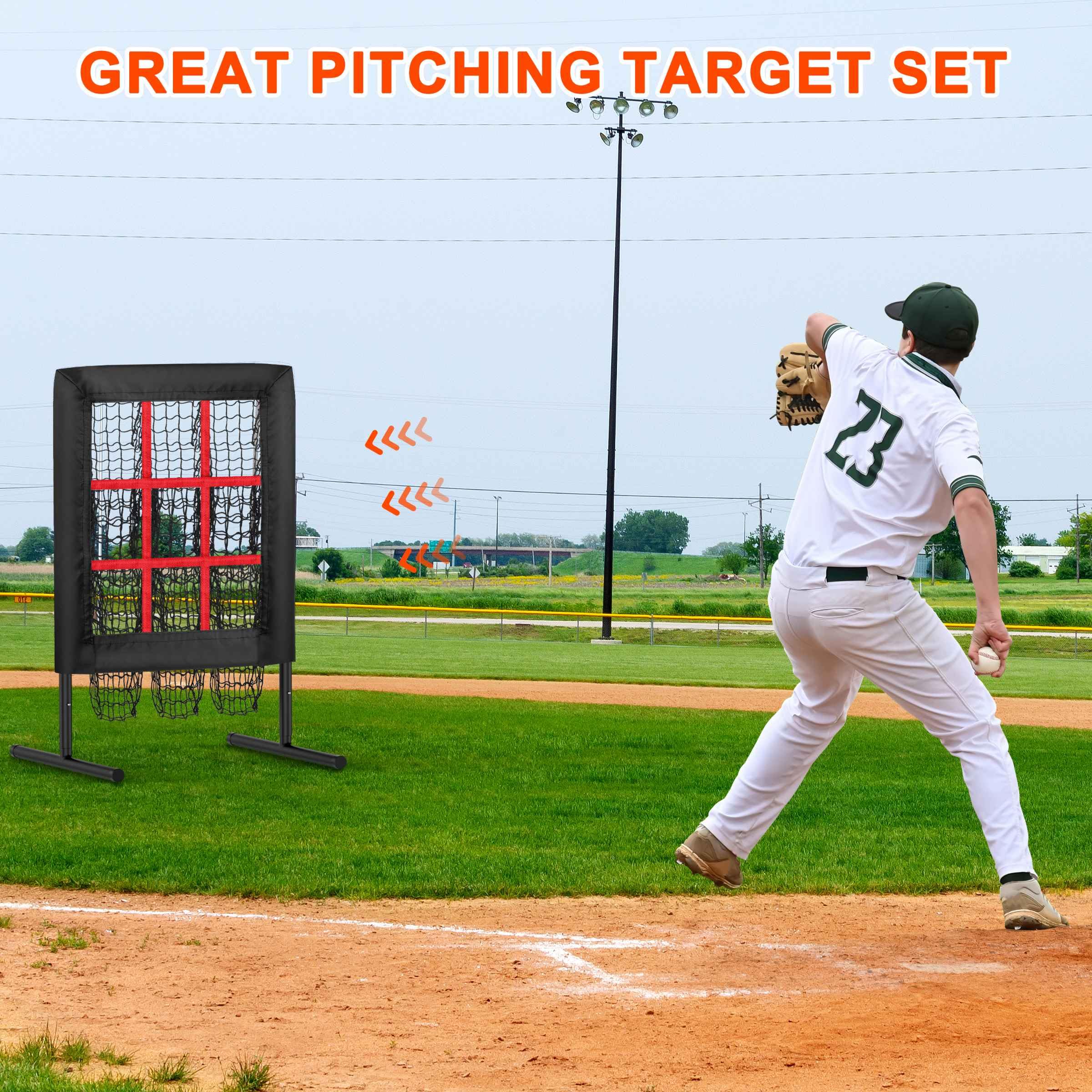 9 Hole Pitching Net with Strike Zone - Baseball & Softball Training Aid | Portable Pitcher's Target with Practice Balls | Perfect for Backyard, Field & Indoor Practice