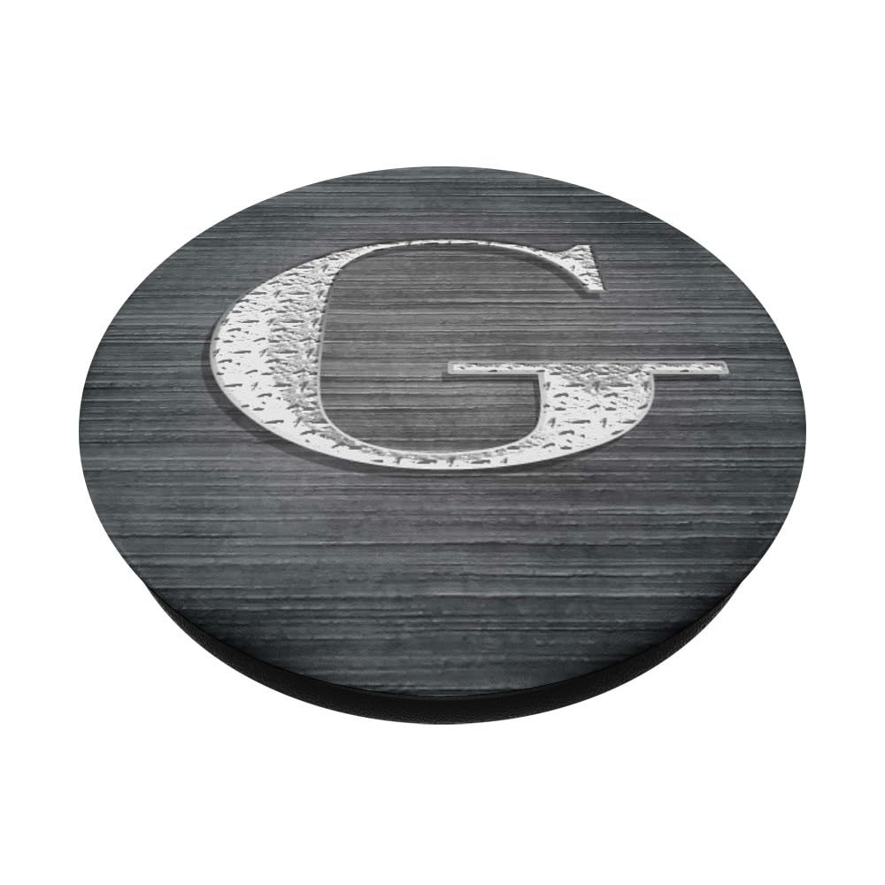 Monogram Initial Letter G Pop Socket - Brushed Steel Letter G PopSockets Standard PopGrip - Perfect for Phones, Tablets & Laptops - Great Gift Idea