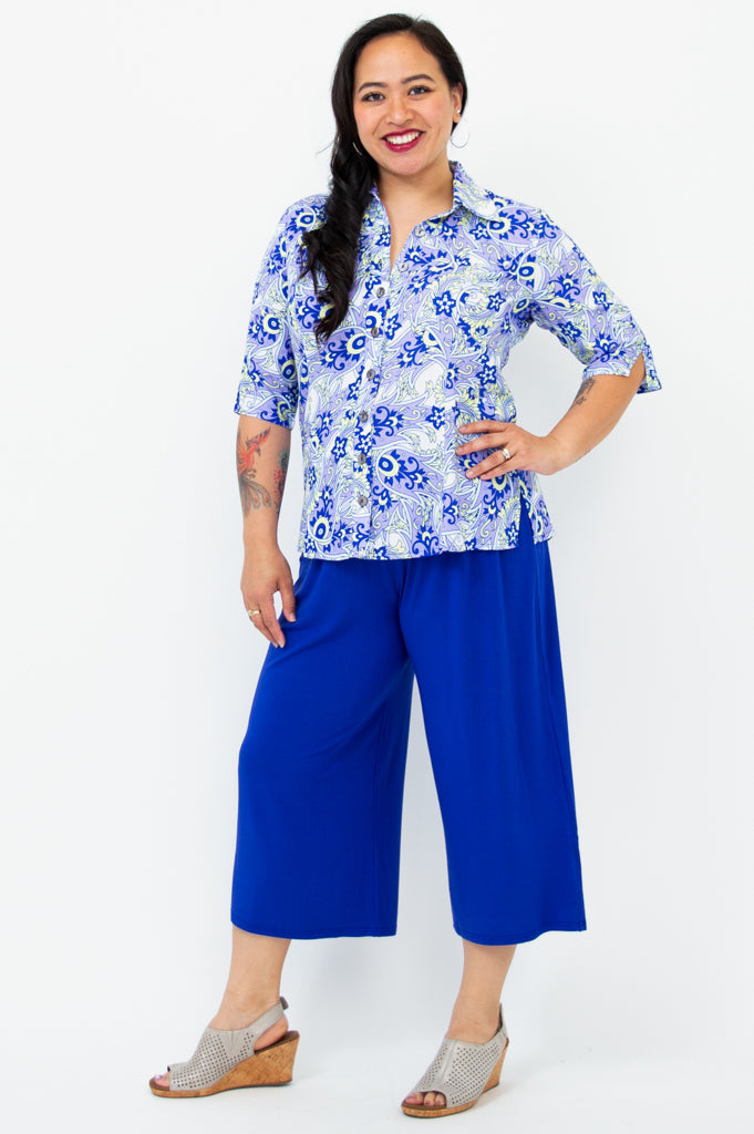 Lorine Blouse for Women - Elegant Dazzle Print Linen Bamboo Blend Top for Casual Wear & Summer Outfits