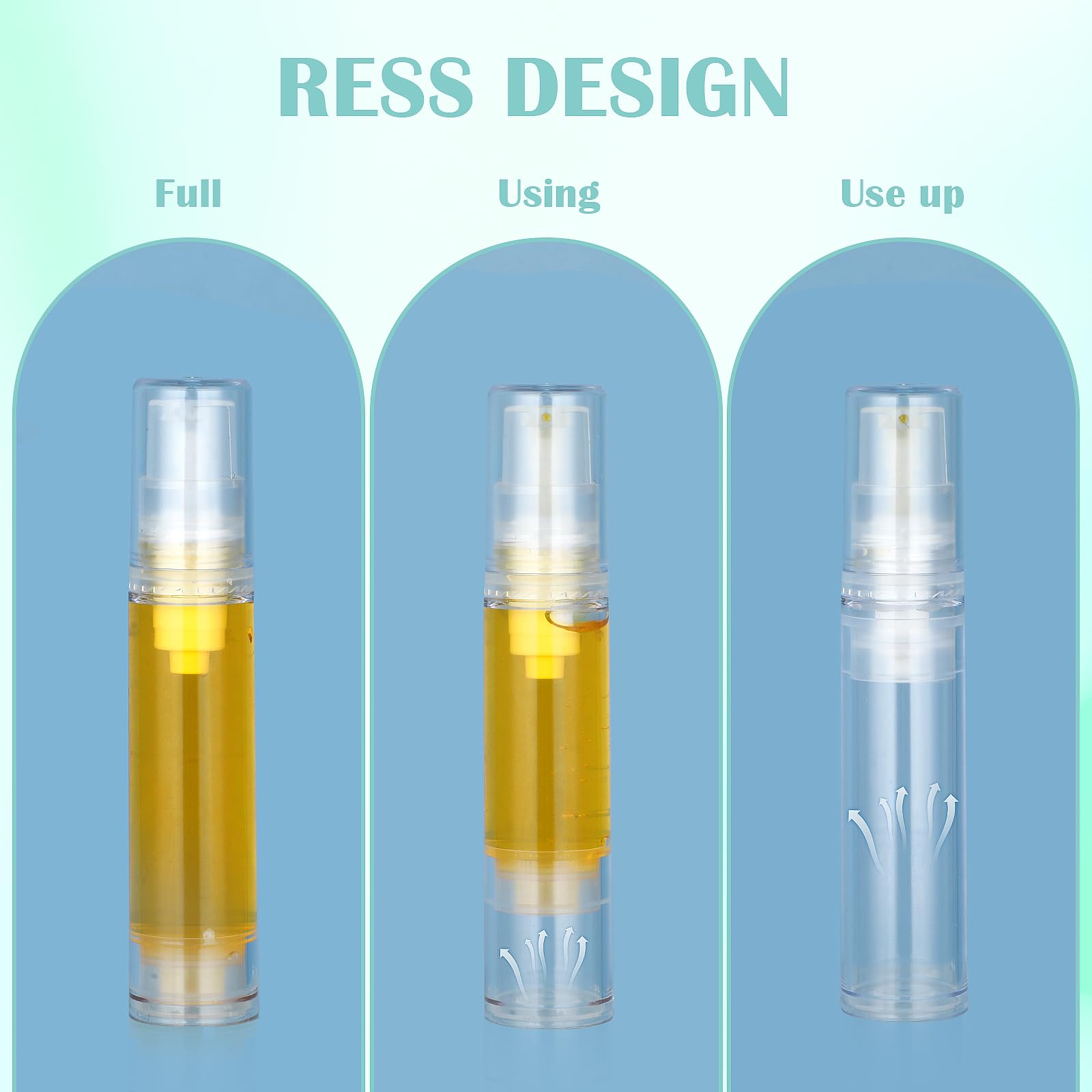 6-Pack Molain Vacuum Lotion Bottles - 5ml/10ml Clear Refillable Airless Pump Containers for Travel, Foundation & Toiletries | Perfect for Cosmetics, Skincare & Mini Beauty Products On-The-Go