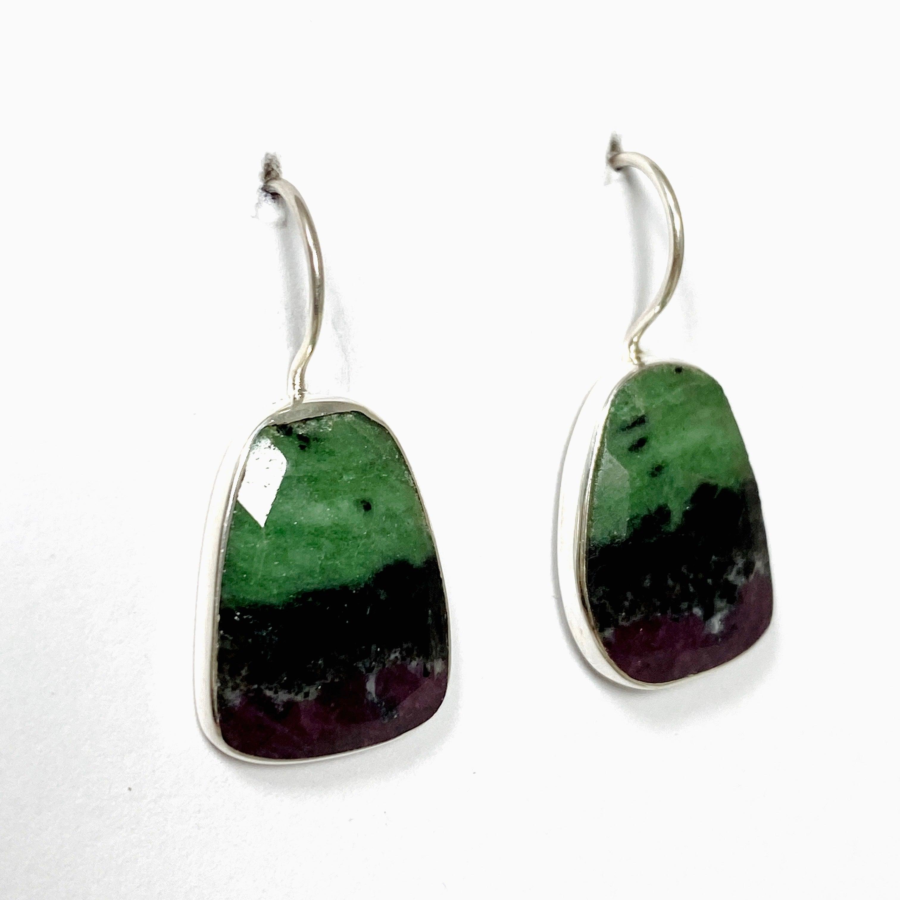Natural Ruby in Zoisite Freeform Earrings with Fixed Hook - Handmade Boho Jewelry for Women - Perfect for Casual Wear, Parties & Gifts (KEGJ1507)