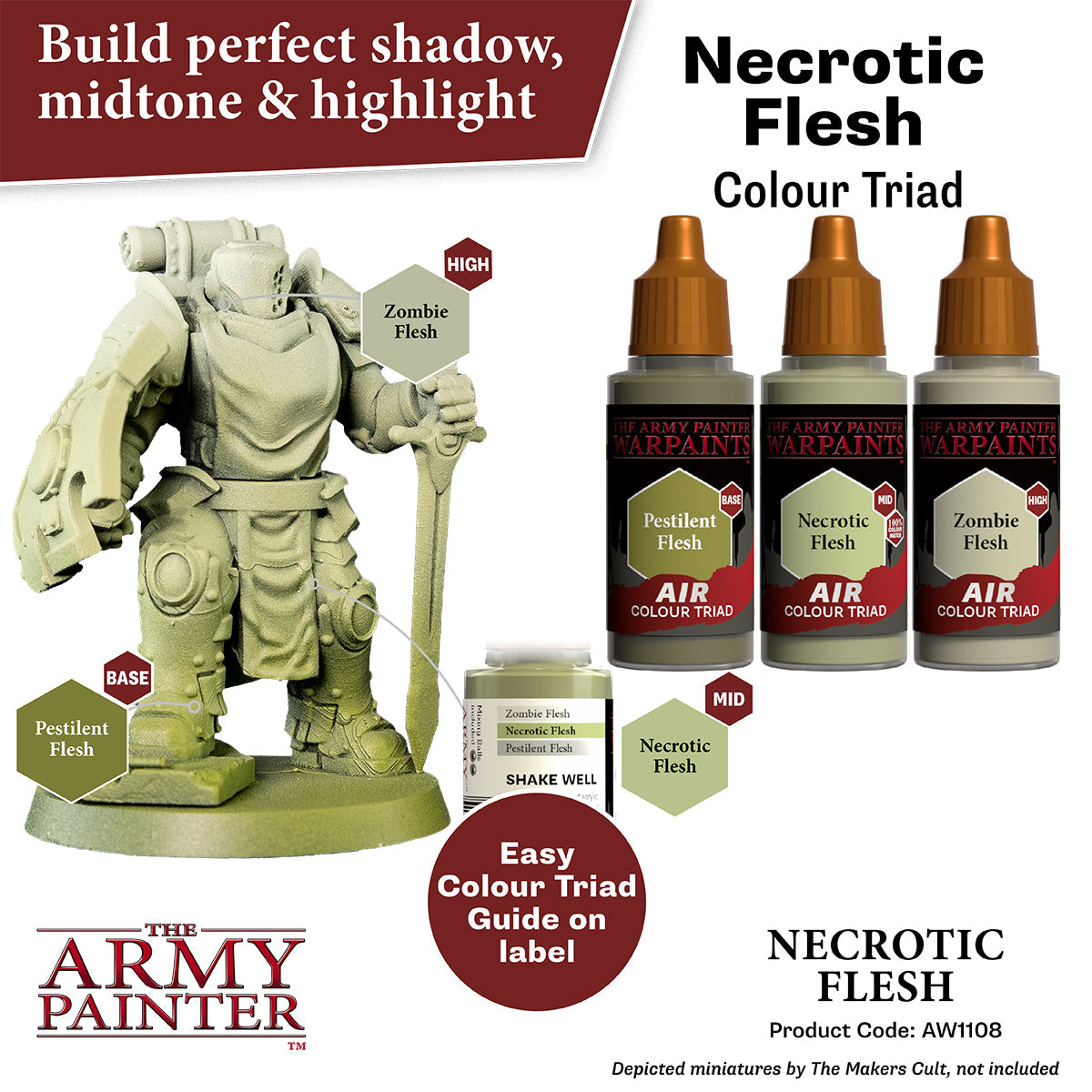 Warpaints Air: Necrotic Flesh - Premium Miniature Paint for Warhammer & Tabletop Gaming - Perfect for Zombies, Undead & Horror Themed Models