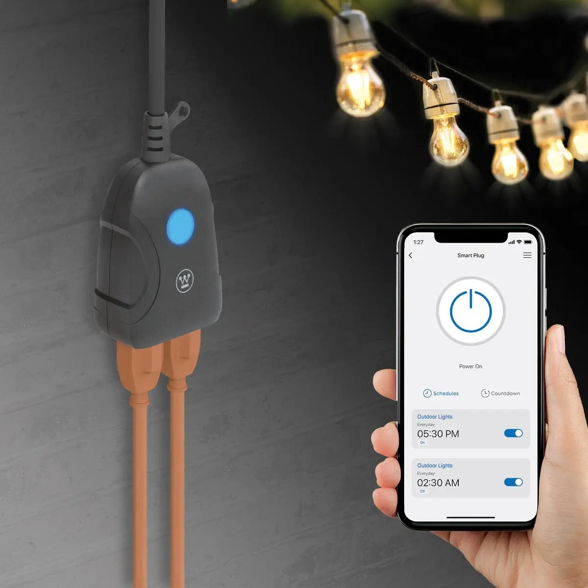 2-Outlet Outdoor WiFi Smart Plug with Timer & Voice Control - Waterproof & Weatherproof for Garden, Patio & Pool Equipment - Works with Alexa & Google Home