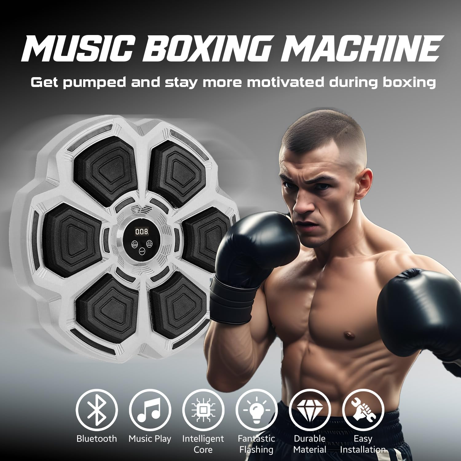 Music Boxing Machine for Adults & Kids - Wall Mounted Punching Bag with Gloves | Boxing Equipment for Home Gym, Fitness Training & Stress Relief