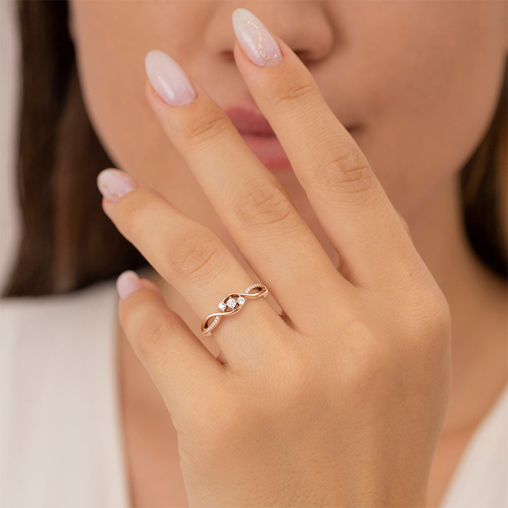 Infinity Twisted Band Three Stone Lab Grown Diamond Promise Ring - Elegant Engagement & Anniversary Jewelry for Women