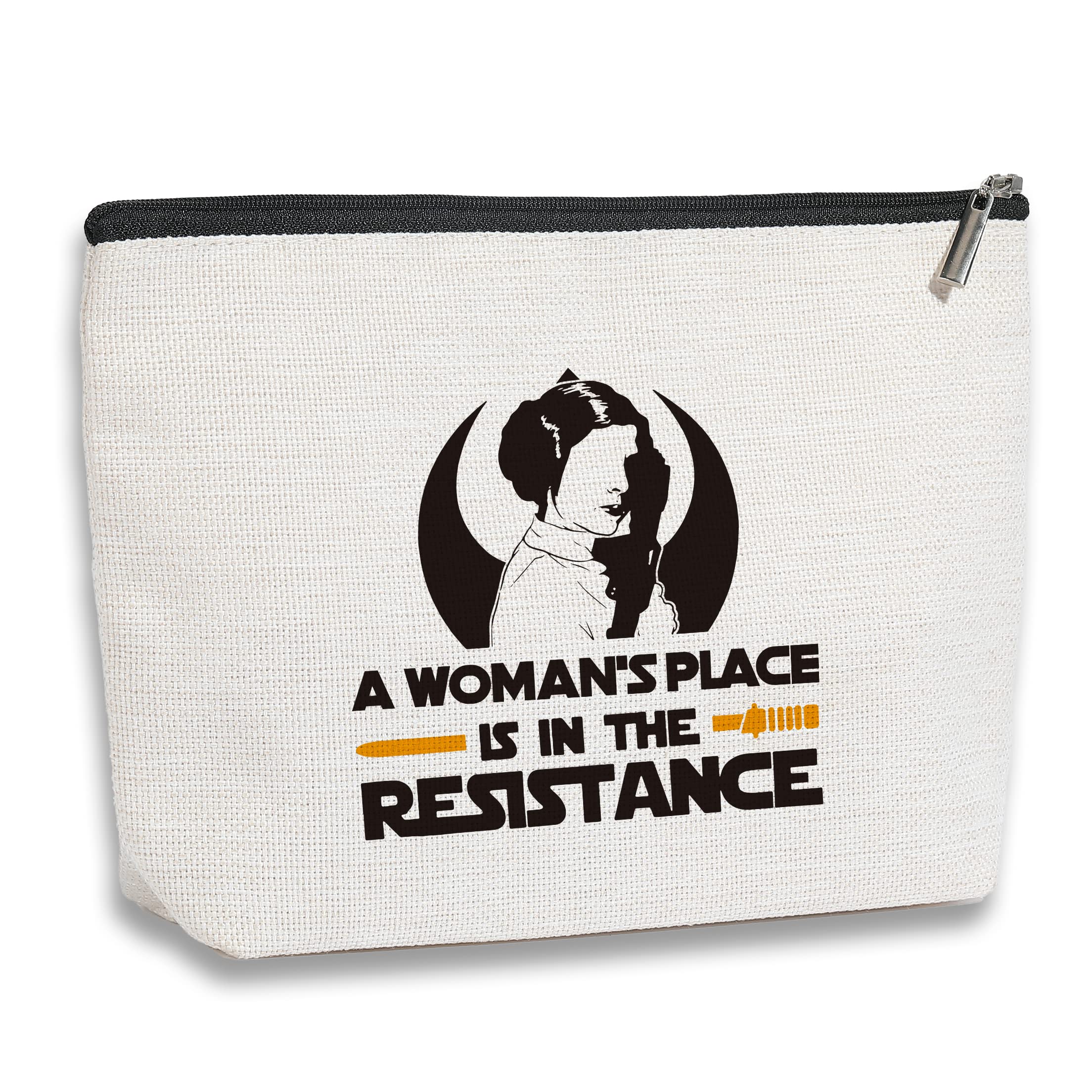 Feminist Makeup Bag - 'A Woman’s Place Is in the Resistance' Travel Toiletry Pouch for Women, Sisters & Friends - Empowering Gift for Sci-Fi Movie Fans & Strong Women - Perfect for Travel, Gym & Daily Use