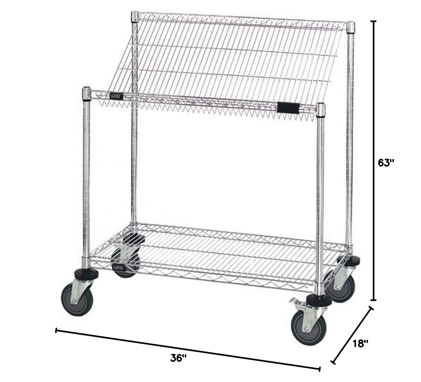 Quantum Storage Systems M1836SL6C 5-Tier Wire Shelving Unit with Slanted Shelves - Mobile, Chrome Finish, 400 lb Capacity (69