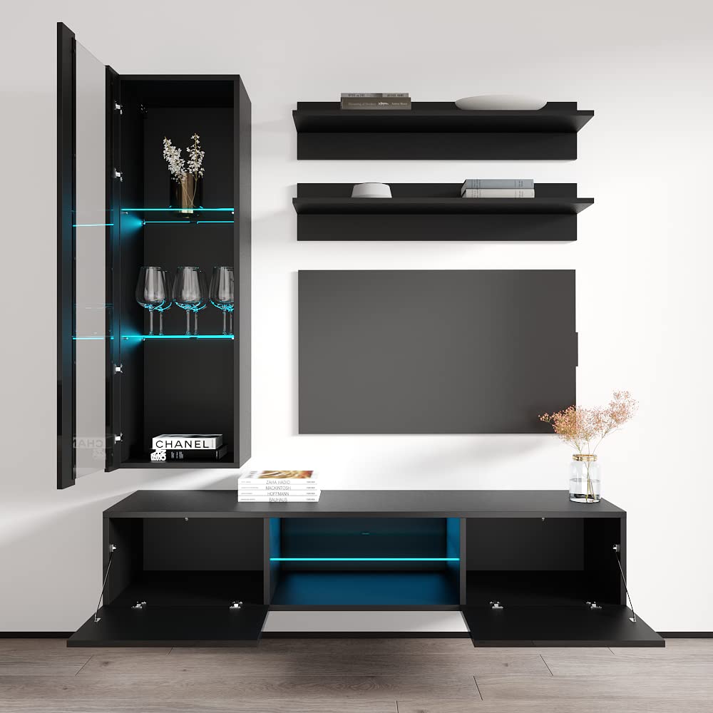 Modern Wall-Mounted TV Stand with Storage & LED Lights - Floating Entertainment Center Console for Living Room & Bedroom - H2 33