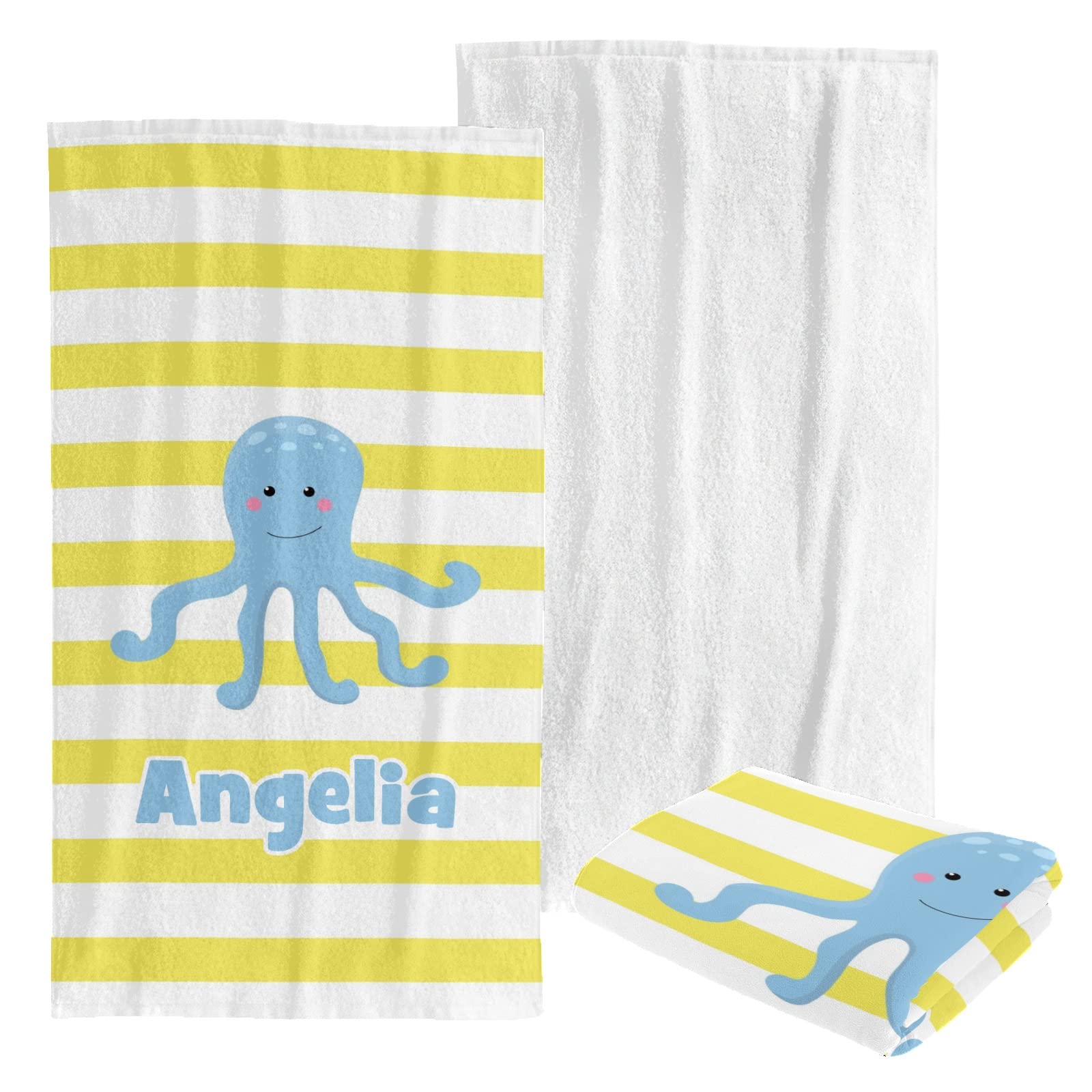 Custom Personalized Beach Towel - Soft Quick-Dry Bath Towel Blanket for Swimming, Sunbathing - Yellow Striped Octopus Design for Kids, Men, Women - Perfect for Pool, Beach, Vacation & Summer Activities