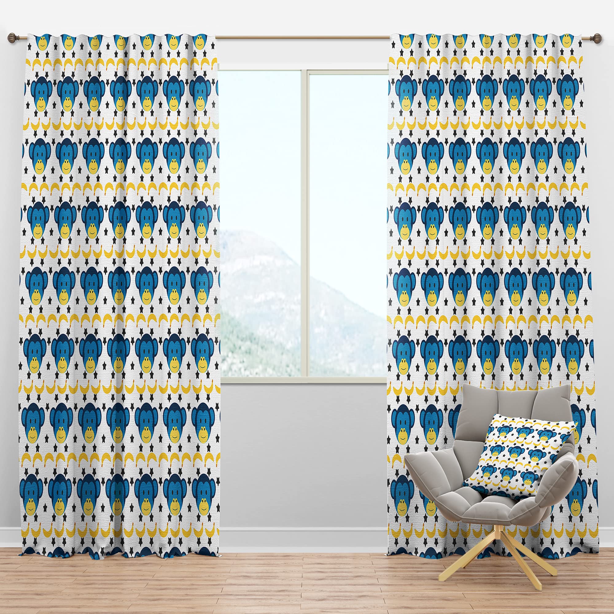 DesignQ Blackout Curtains - Doodle Monkey Pattern Thermal Insulated Window Drapes for Bedroom & Living Room (52x63, Single Panel) - Perfect for Light Blocking, Privacy & Energy Efficiency