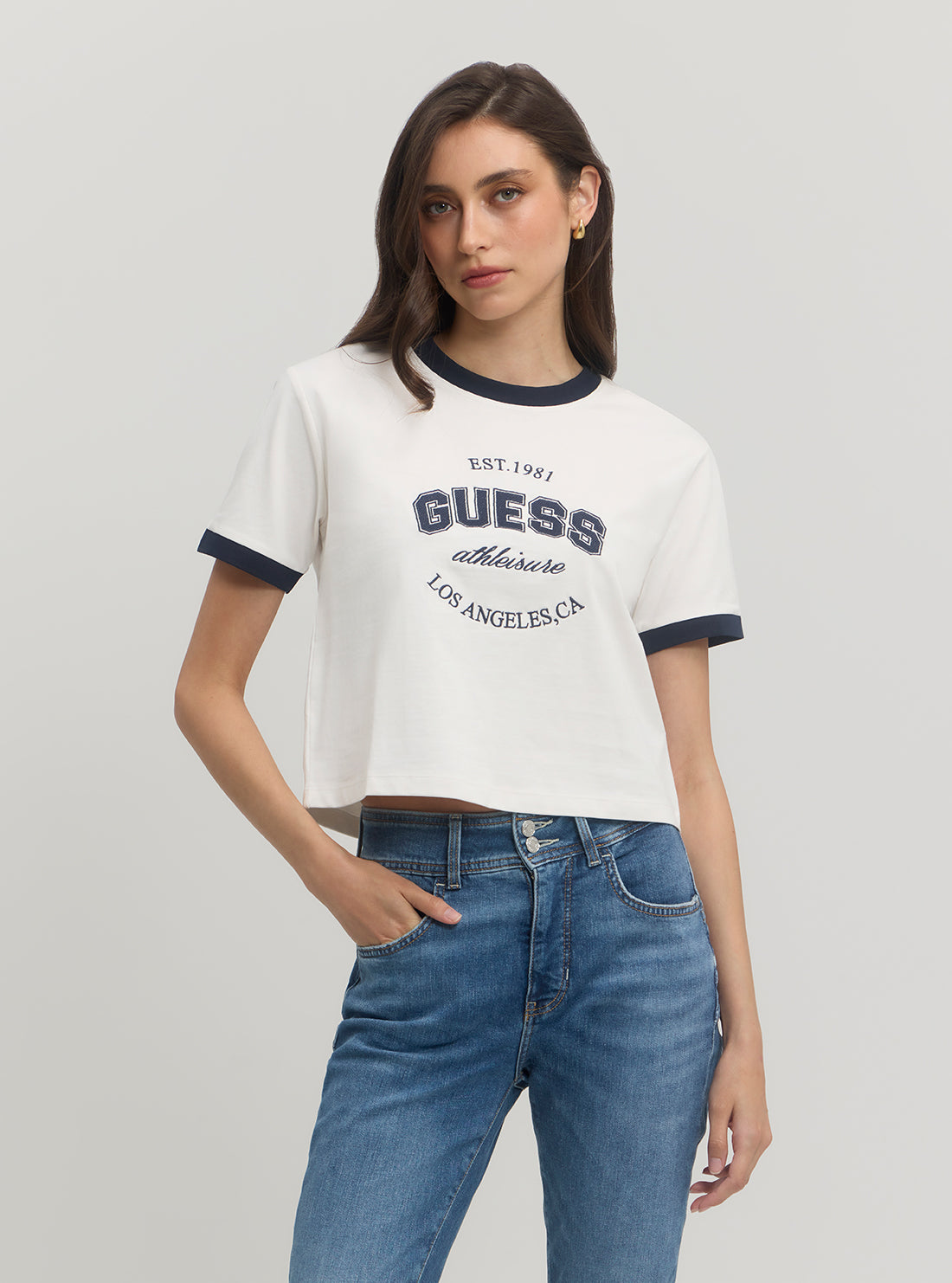 Eco-Friendly White and Blue Raquelle T-Shirt for Women - Casual Comfort Wear for Everyday Outfits and Sustainable Fashion