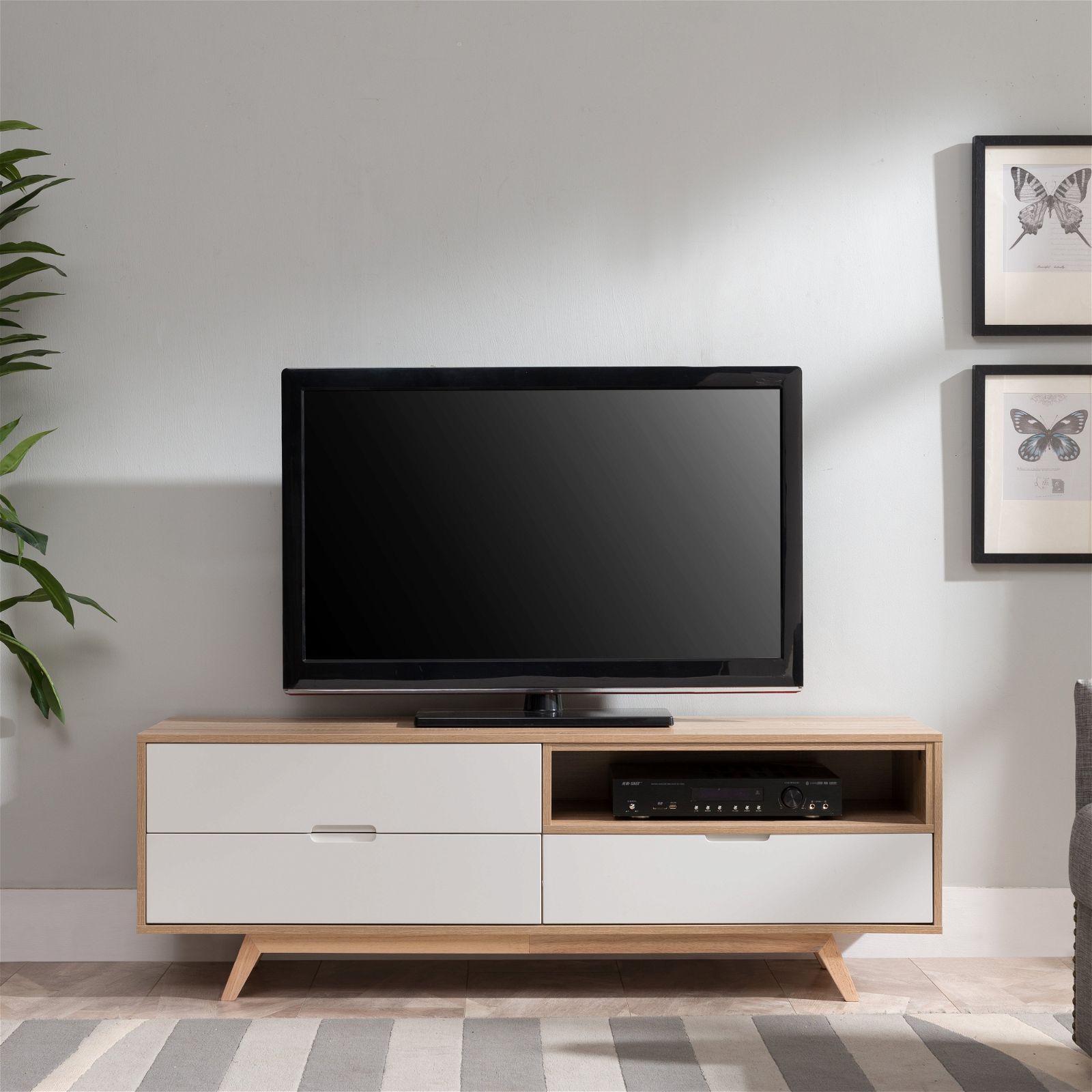 Criterion 1500mm Oak White Tuscany Entertainment Unit - Stylish TV Stand for Living Room & Home Theater Setup