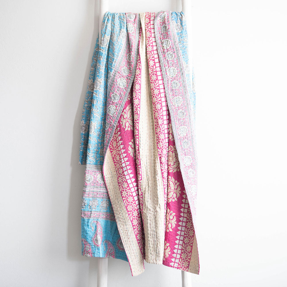 LK419 Large Kantha Quilt - Handmade Cotton Patchwork Bedspread for Boho Home Decor | Perfect for Bedroom, Living Room & Cozy Throw Blanket