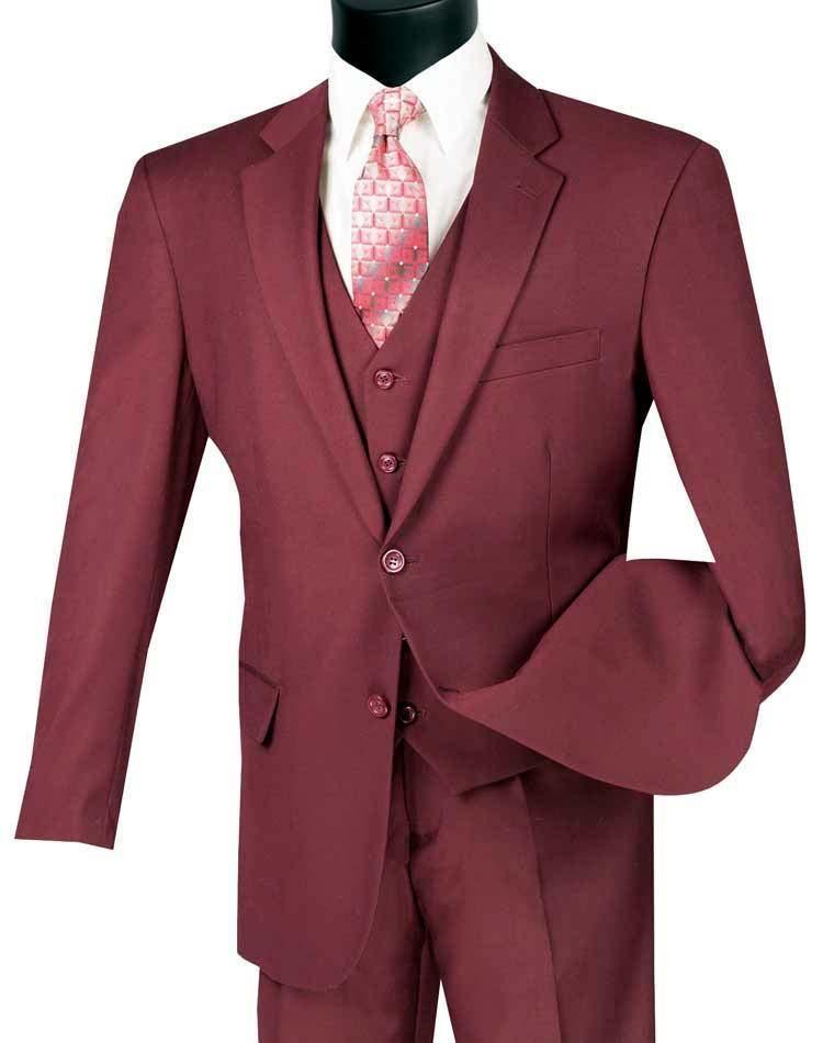 Classic Fit 3-Piece Vested Suit in Maroon | Formal Business Attire for Weddings, Office & Special Occasions