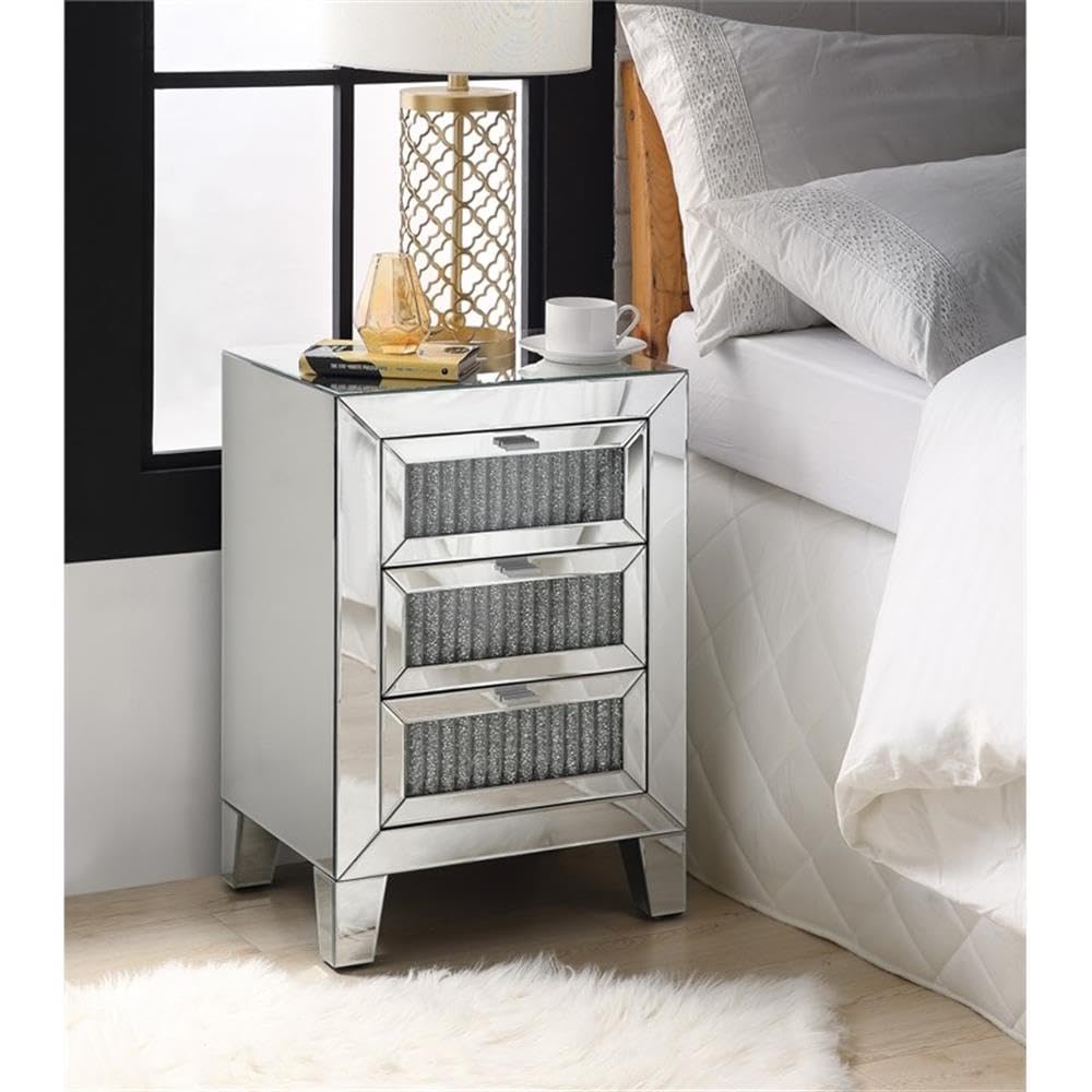 Acme Noralie Accent Table with 3 Drawers - Mirrored Finish & Faux Diamond Decor | Perfect for Living Room, Bedroom, or Entryway Decor