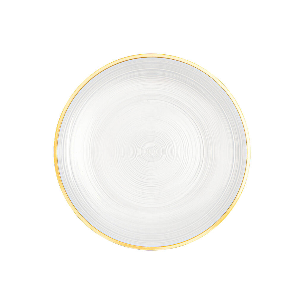 10-Pack Pearl & Gold Rim Round Plastic Plates - Elegant Crystal Design for Parties, Weddings & Special Events