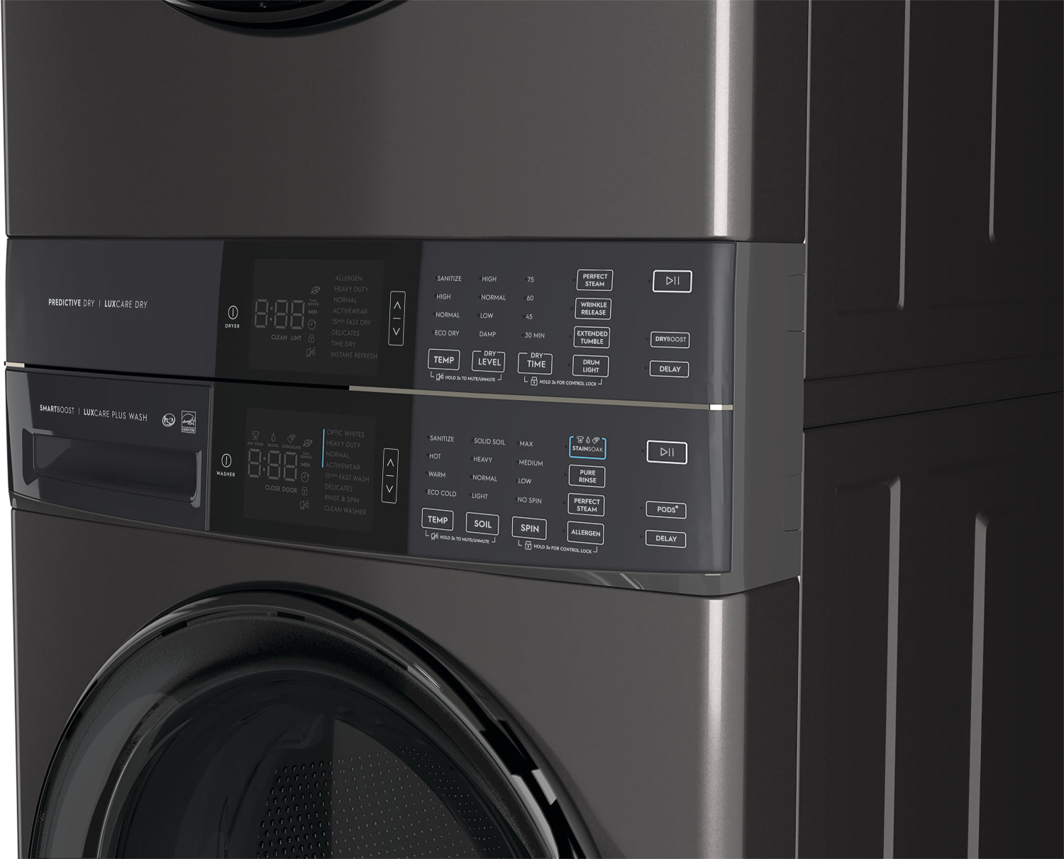 Electrolux Titanium Laundry Tower with SmartBoost® Washer (5.2 Cu.Ft) & Electric Dryer (8 Cu.Ft) - ELTE760CAT - Perfect for Large Families & Heavy-Duty Laundry Needs