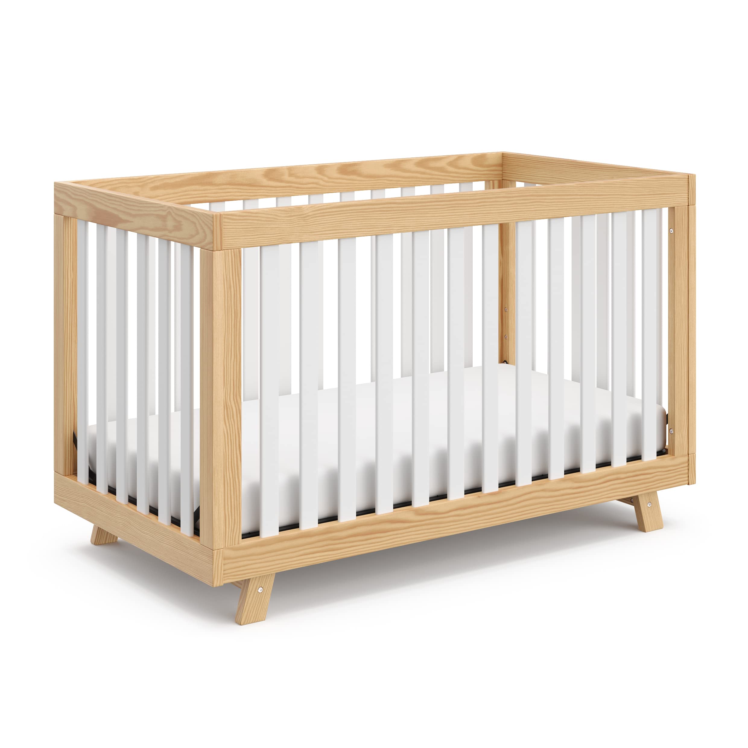 Storkcraft Beckett Convertible Crib - Natural & White Slats | Baby Crib to Toddler Bed & Daybed | Adjustable Mattress Base | Fits Standard Full-Size Crib Mattress | Perfect for Nursery, Bedroom & Guest Room