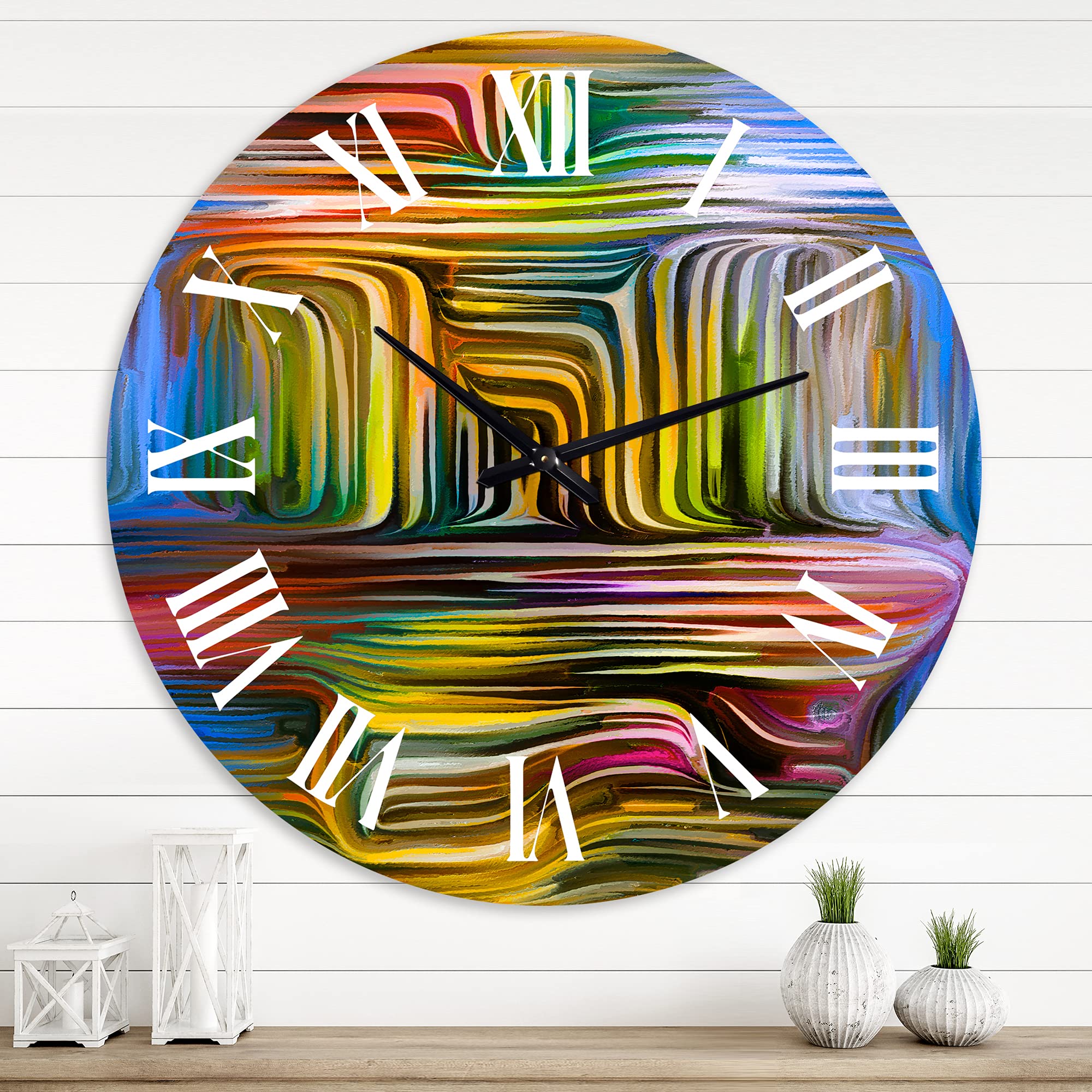 DesignQ Modern Wall Clock 'Color Fusion VIII' - Large Abstract Fractal Wall Art for Home & Office Decor | Perfect for Living Room, Bedroom, or Workspace