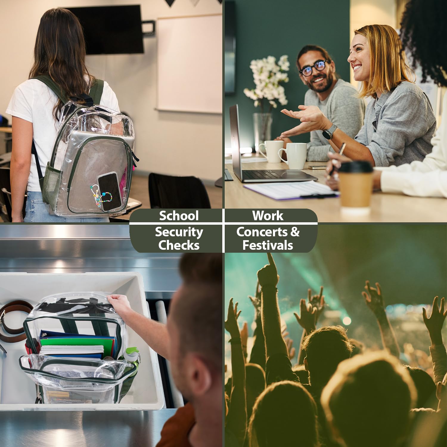 Durable Clear Transparent Backpack - Stadium Approved See-Through Bag for School, Work, Travel & Events | Water-Resistant Unisex Daypack for Concerts, Airports & Security Checkpoints