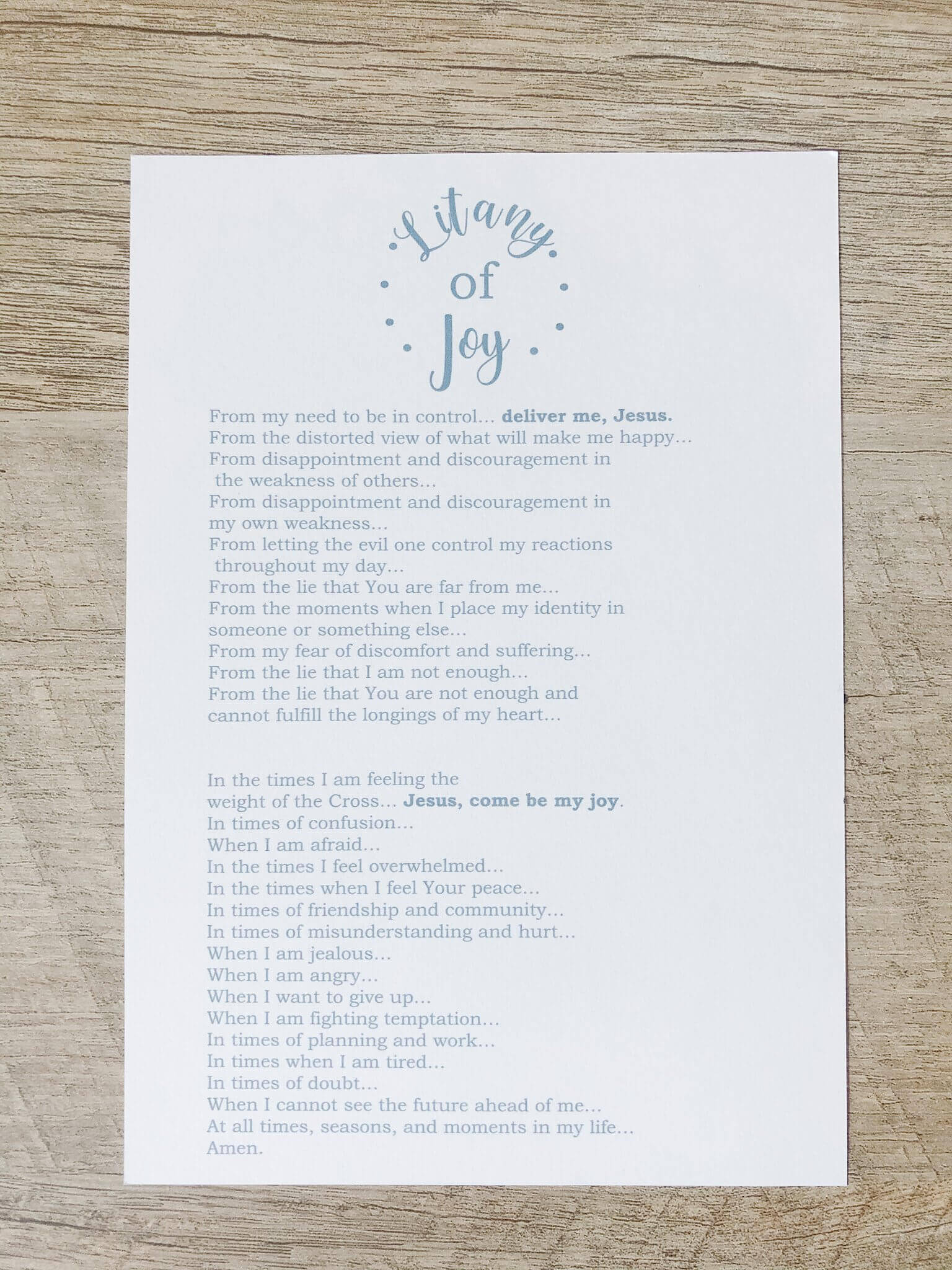 Litany of Joy Printable - Inspirational Christian Wall Art for Home & Office Decor - Perfect for Prayer Rooms, Gifts & Spiritual Encouragement