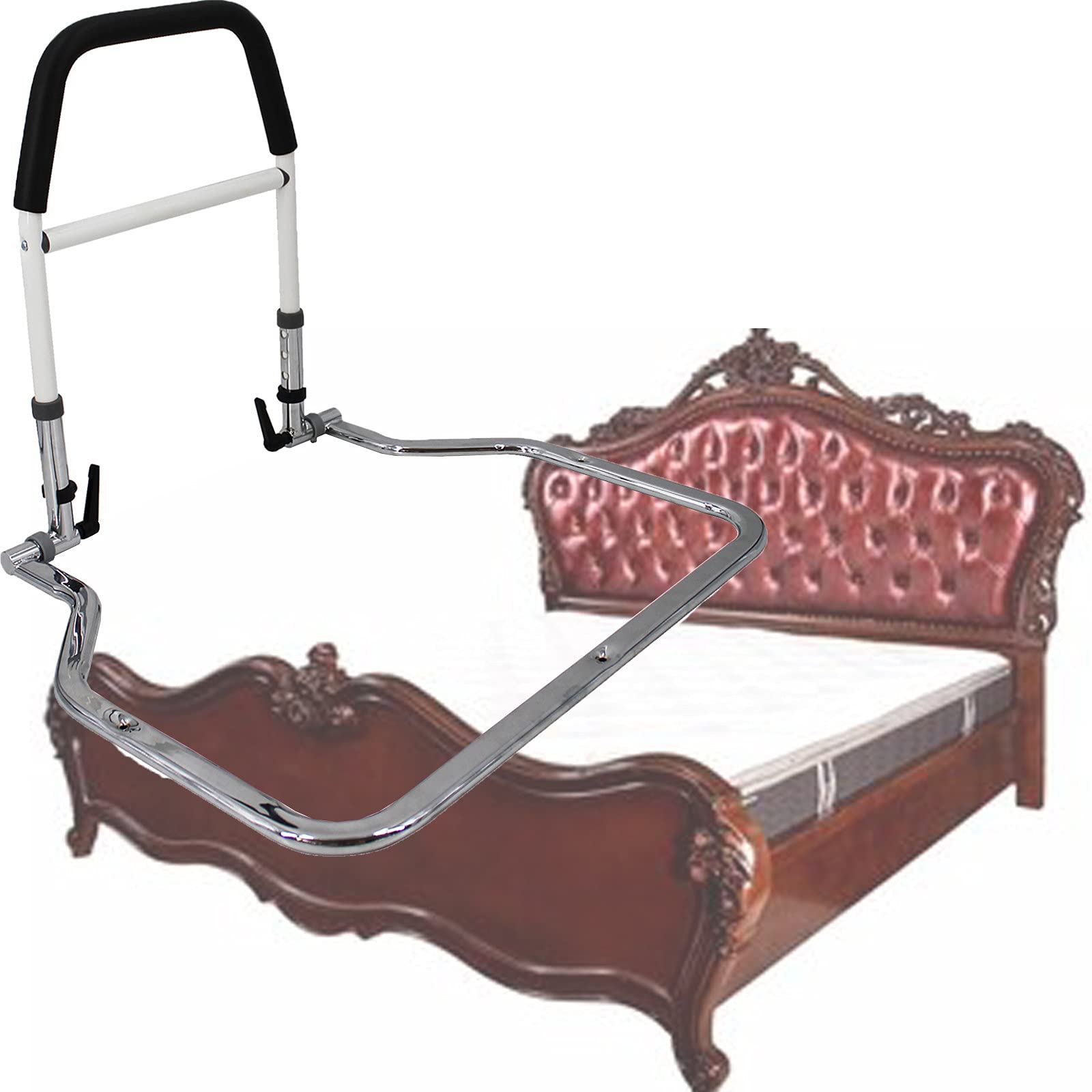 DDHVVOH Adjustable Bed Assist Rail for Elderly & Seniors - Medical Safety Handrail with Storage Pocket, Fall Prevention Grab Bar for Adults (Black) | Ideal for Home Care, Hospital Use & Mobility Assistance
