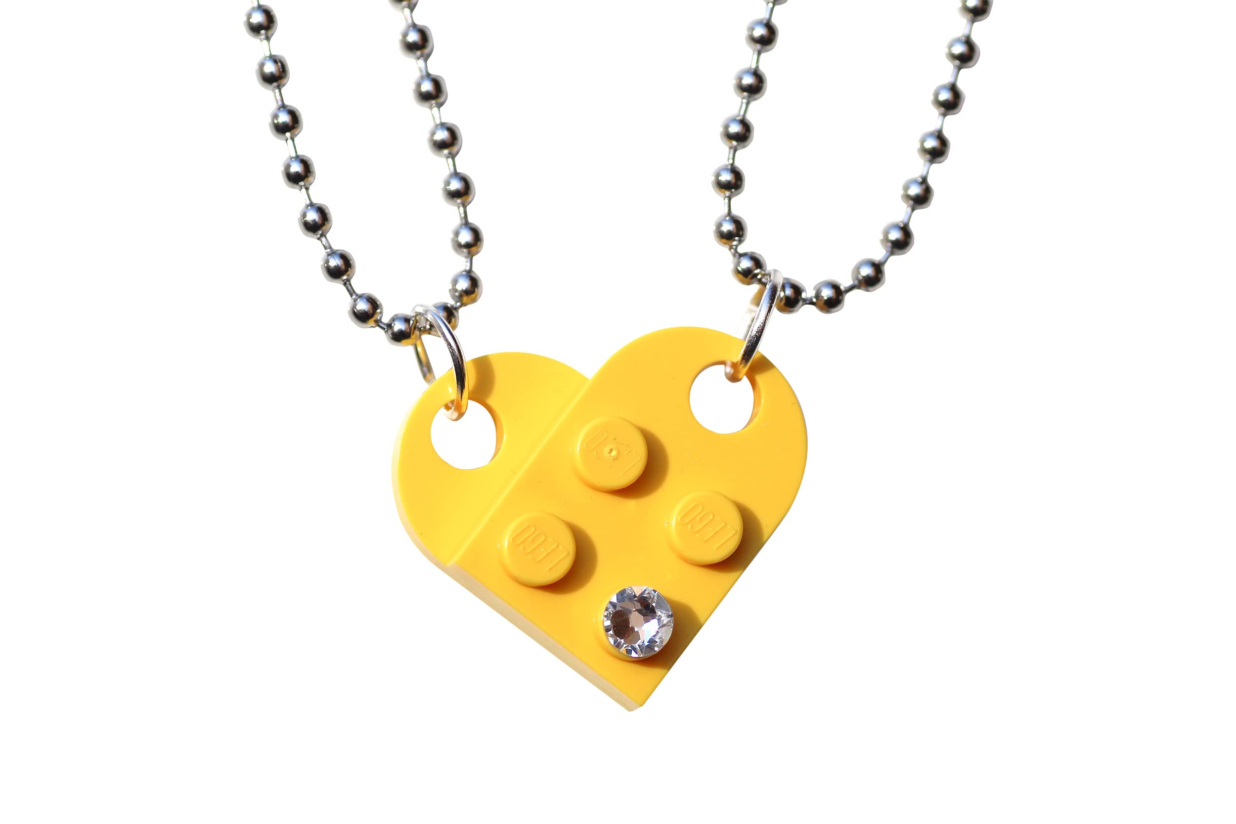 Swarovski Crystal Brick Heart Lego Necklace - 2 Bricks & 2 Silver Ball Beads Friendship Gift for Couples, BFF, Him or Her - Elegant Black Gift Box - Perfect for Anniversaries, Valentine's Day & Romantic Surprises - By TANTANBRICKS4U