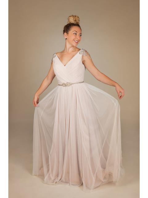 Hayley Paige BLUSH Giada 1501 Sample Wedding Gown - Elegant Lace Bridal Dress for Beach, Garden & Church Ceremonies