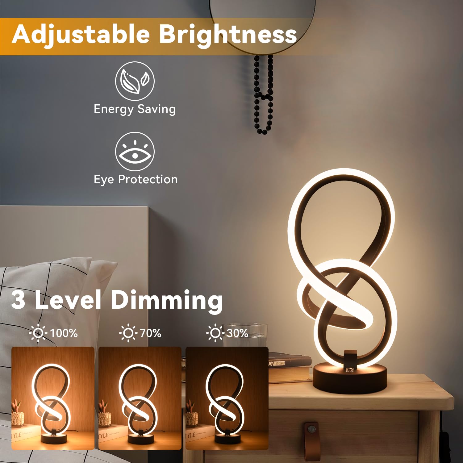 Vocevos Modern RGB Spiral Desk Lamp - 11 Inch Touch Control LED Table Lamp with 3-Way Dimmable & 10 Lighting Modes | Ambient Bedside Lamp for Living Room, Bedroom, Office, Nightstand | Perfect for Study, Work, Gaming, Home Decor, Reading, Home Office, Romantic Dinner, Meditation, Kids Room, Photography, Dorm | Ideal Gift for Christmas, Birthday & Housewarming