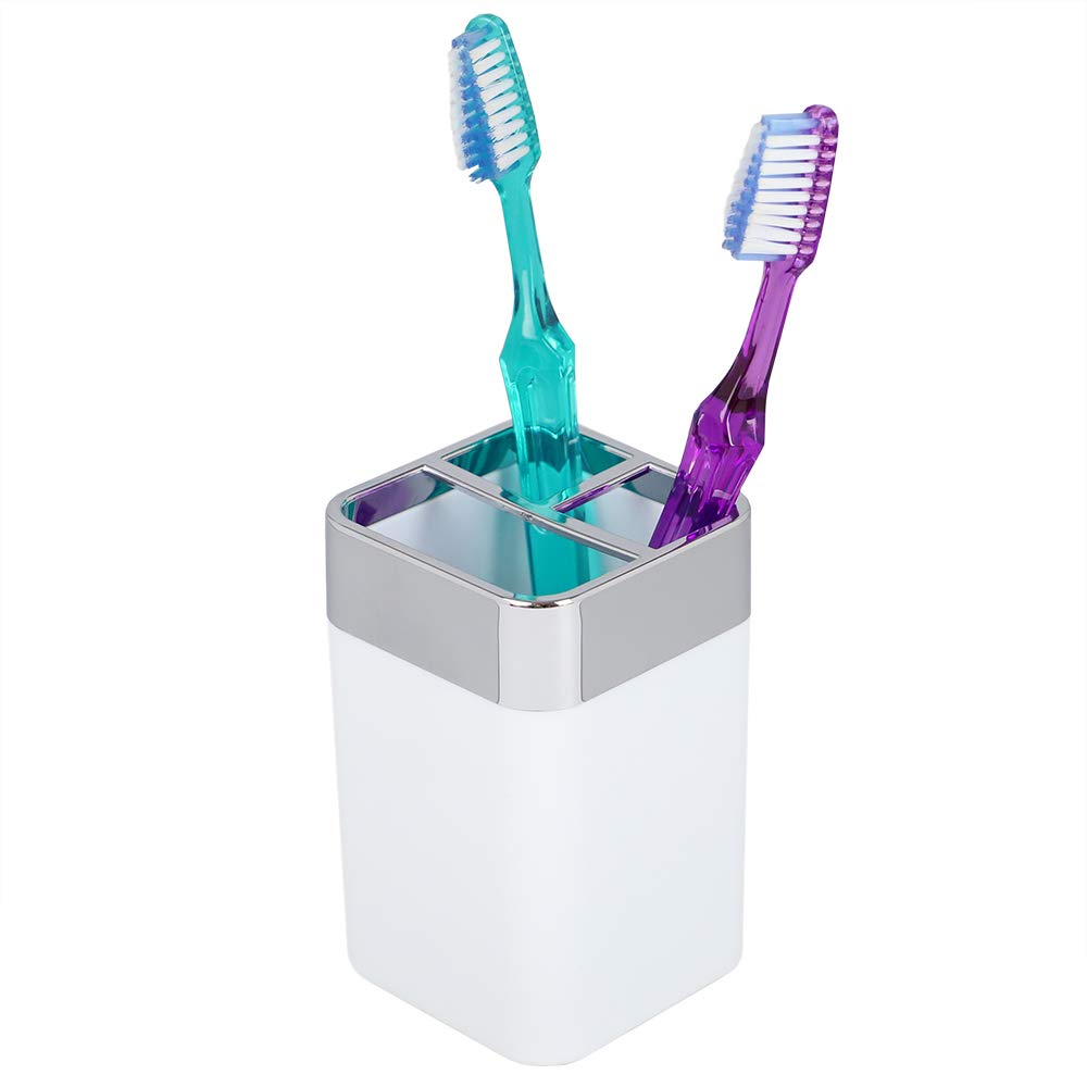 Home Basics TH35012 White Toothbrush Holder - Bathroom Organizer for Countertop, Sink, or Shower Storage
