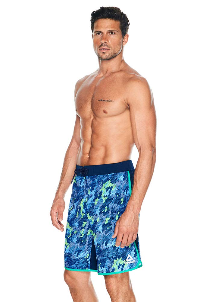 **Reebok Men's Jacquard Swim Board Shorts - Quick-Dry, Comfortable Swim Trunks for Beach, Pool & Surfing - Blue, Medium**