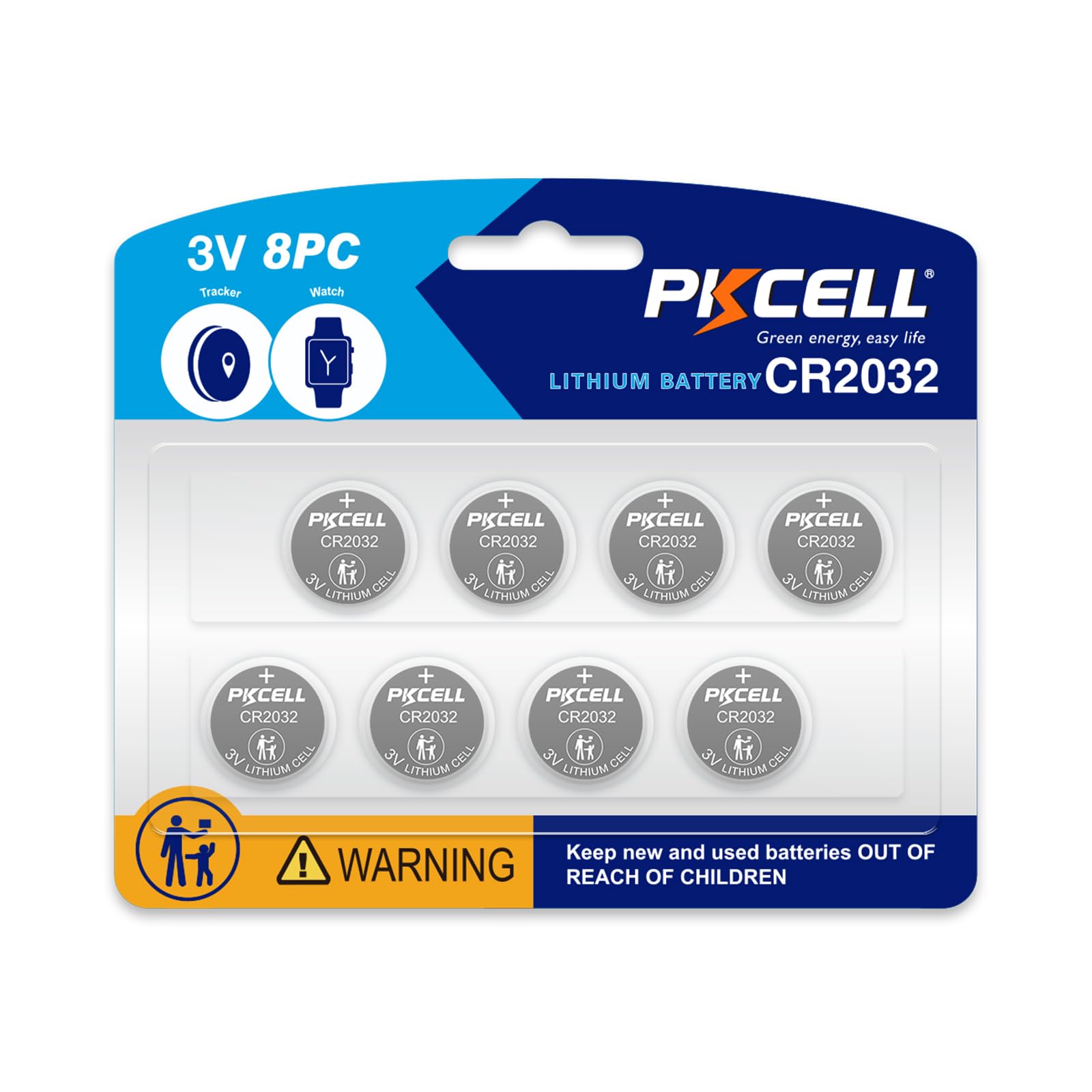 PKCELL CR2032 Batteries 8-Pack - 3V Lithium Coin Cell Battery for Watches, Key Fobs, Calculators & Medical Devices - Long-Lasting Power Supply