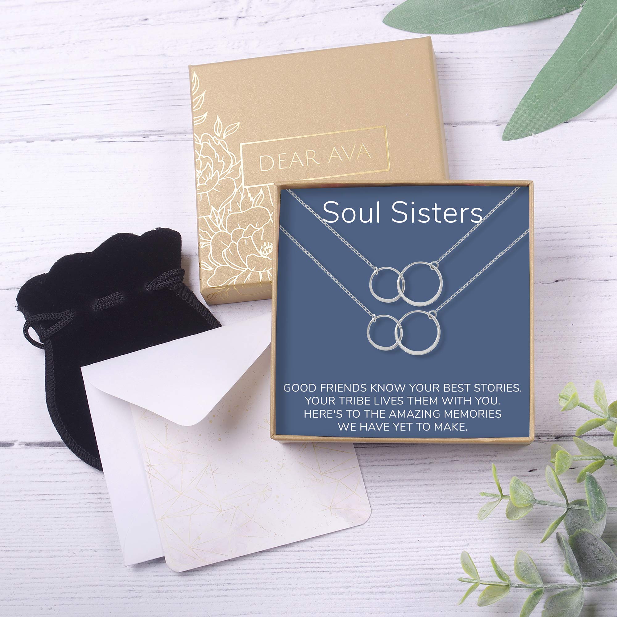 Soul Sisters Necklace - Best Friend Jewelry Gift for Long Distance, Birthday, Christmas & Holidays | Friendship Necklace for Sisters, BFFs & Couples | Meaningful Present with Heartfelt Card for Women & Girls