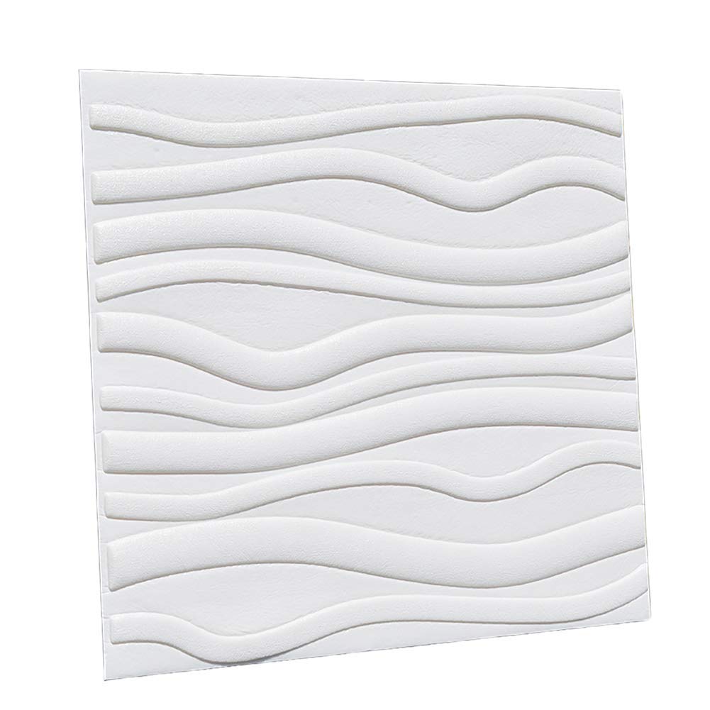 3D Self-Adhesive Wall Panels - Textured Wave Design Peel and Stick Wallpaper - 30 Pack White - Perfect for Bedroom, Living Room & Office Decor