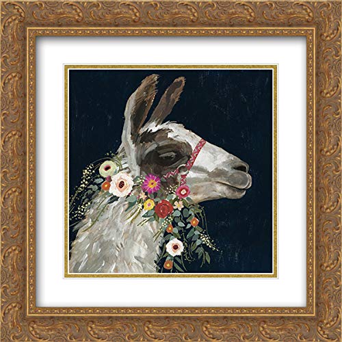 Borges Victoria 15x15 Inch Gold Ornate Framed Double Matted Museum Quality Art Print - Lovely Llama Wall Decor for Living Room, Bedroom & Office