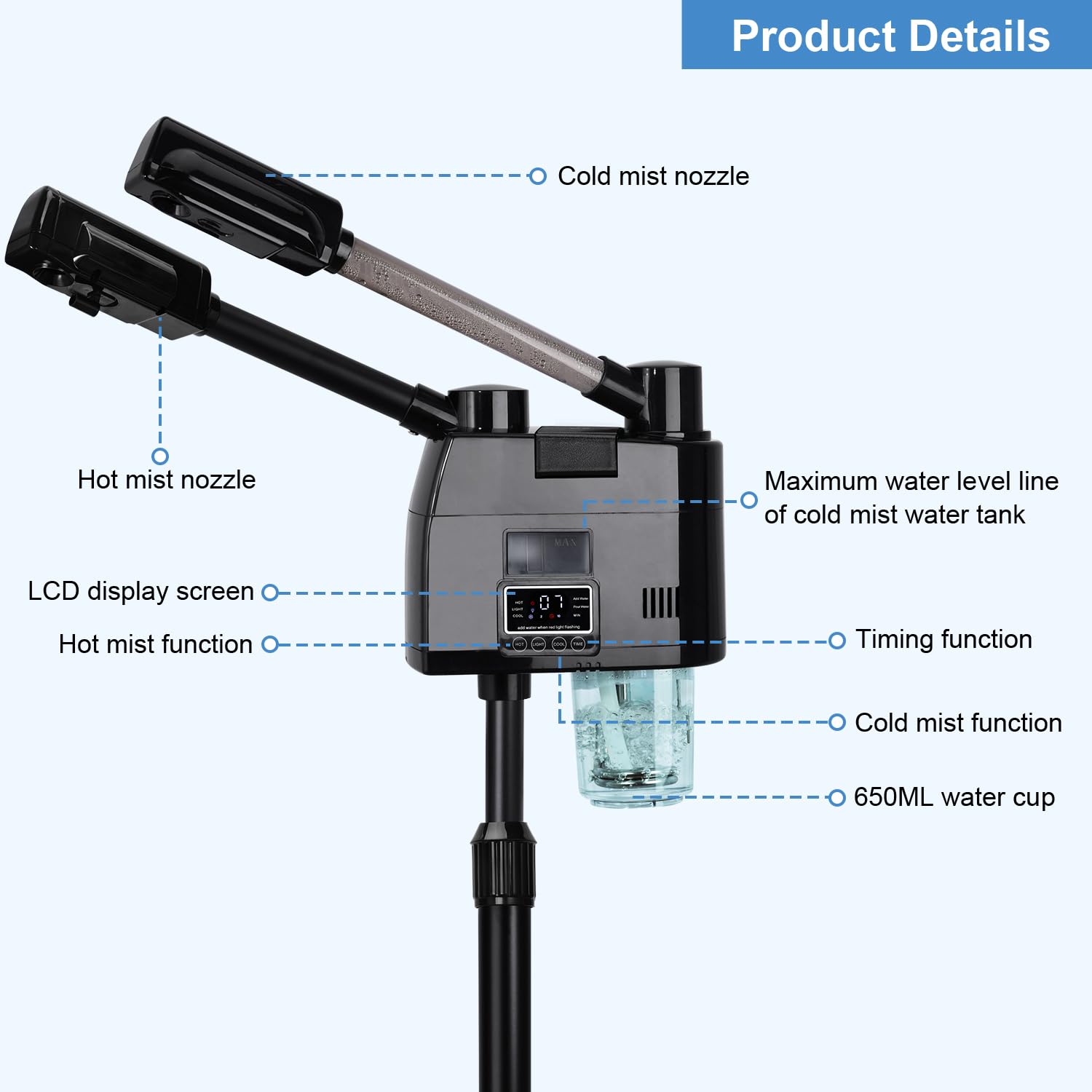 Professional 2-in-1 Facial Steamer with Hot & Cold Nozzle - Digital Face Steamer for Estheticians & Home Beauty Salon Spa - Perfect for Deep Cleansing, Blackhead Removal & Skin Hydration