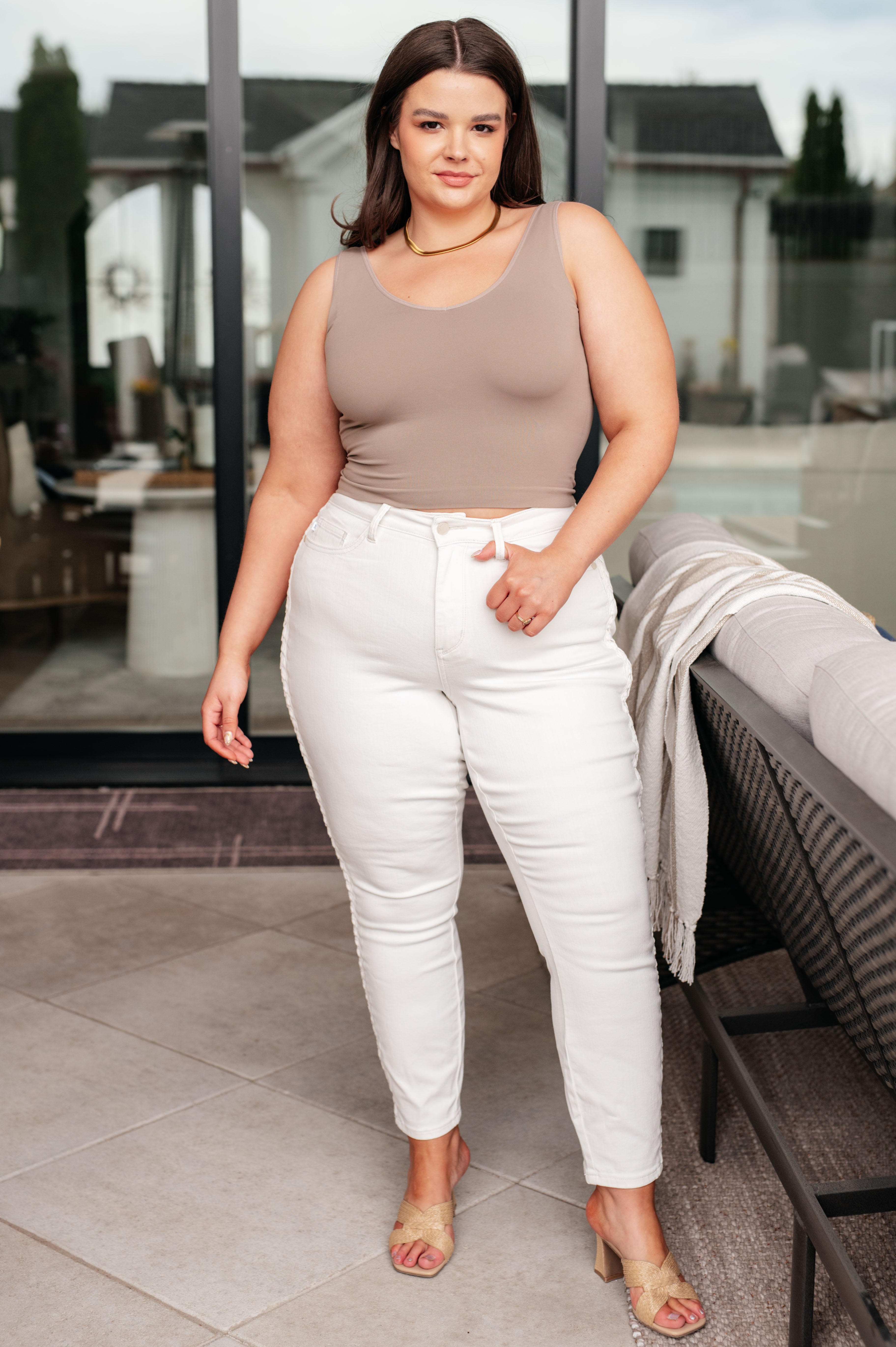 Maddie Mid Rise Braided Side Seam Relaxed Jeans for Women - Comfortable Stretch Denim Pants with Boho Style - Perfect for Casual Outings, Weekend Wear & Boho Chic Fashion