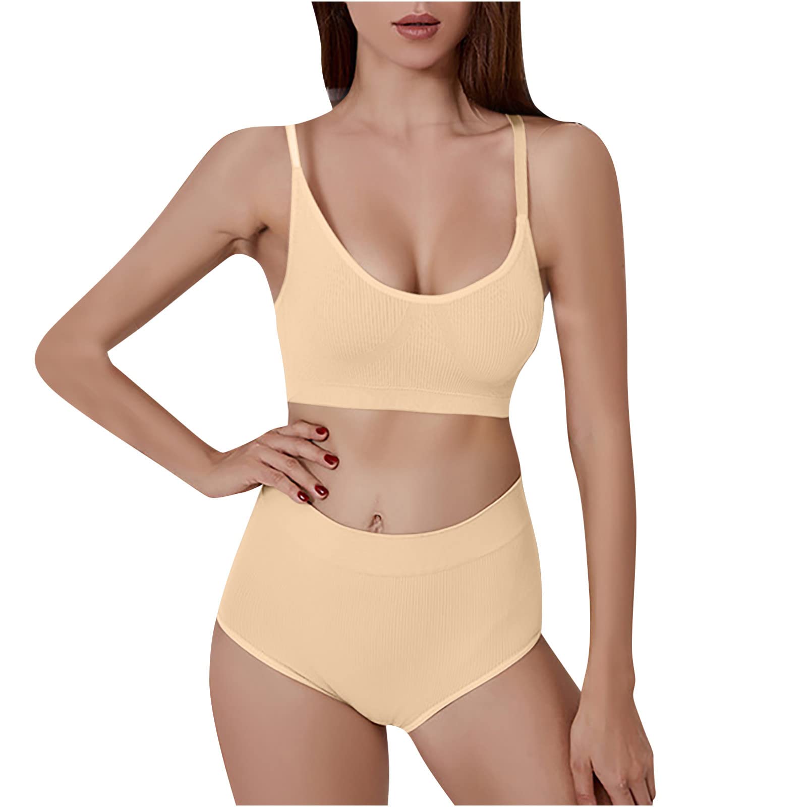 Women's Seamless Sports Bra & High Waist Panties Set - Wireless Comfort Underwear for Yoga, Gym & Everyday Wear - Solid Color Activewear Essentials