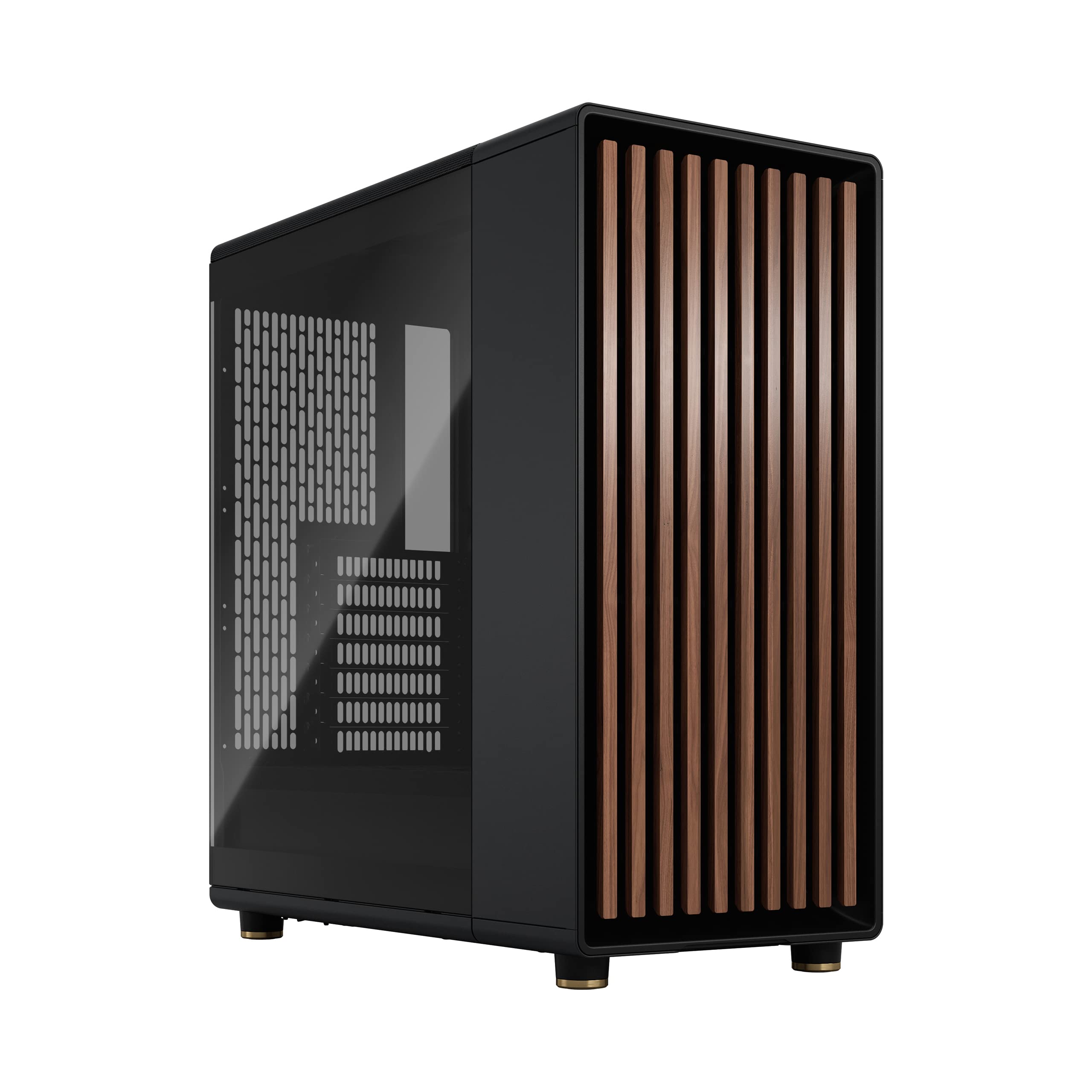 Fractal Design North Charcoal Black ATX Mid Tower PC Case - Tempered Glass Side Panel, Genuine Walnut Wood Front - Includes 2x140mm PWM Fans, USB Type-C - High Airflow Gaming Computer Case for Home & Office Setup