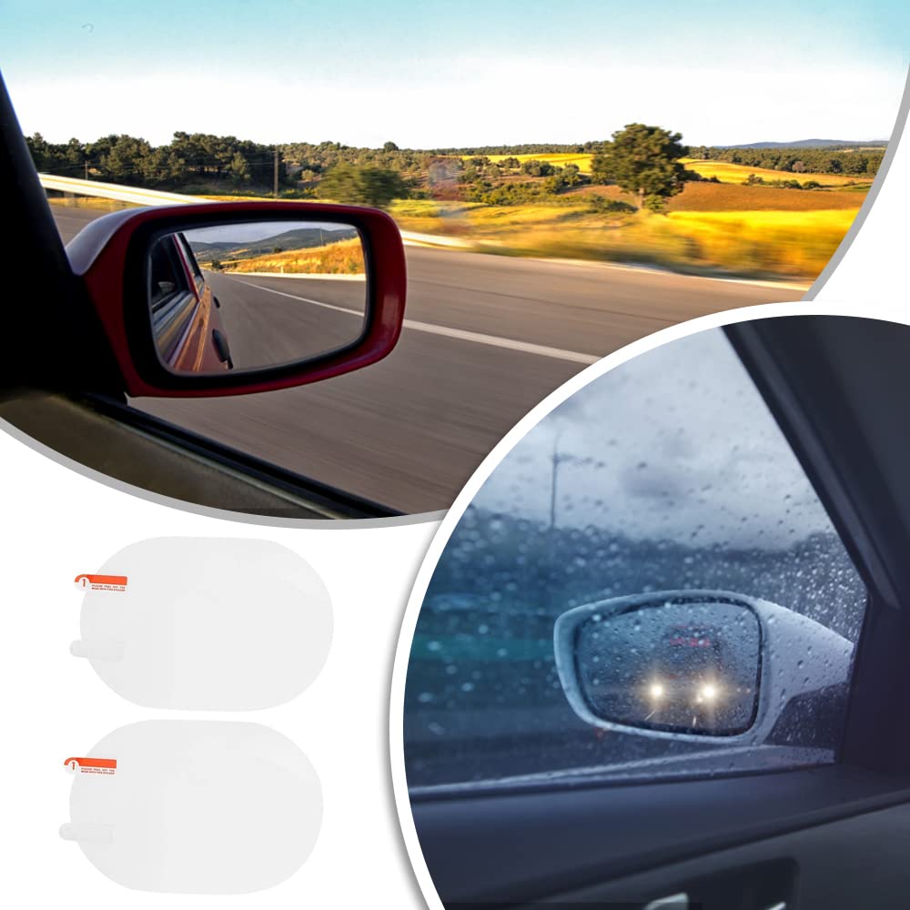 2 Pack Anti-Fog Waterproof Rearview Mirror Films - Rainproof Car Mirror Protector for Cars, Trucks, Vans & Motorcycles | Enhanced Visibility in Rainy & Foggy Conditions