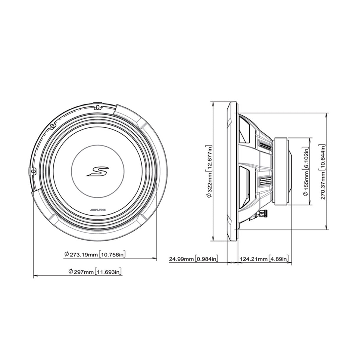 Alpine S2-W12D4 S Series 12-Inch 2 Ohm Car Subwoofer - High Performance Bass for Car Audio Systems | Perfect for Trucks, SUVs & Custom Car Stereo Upgrades