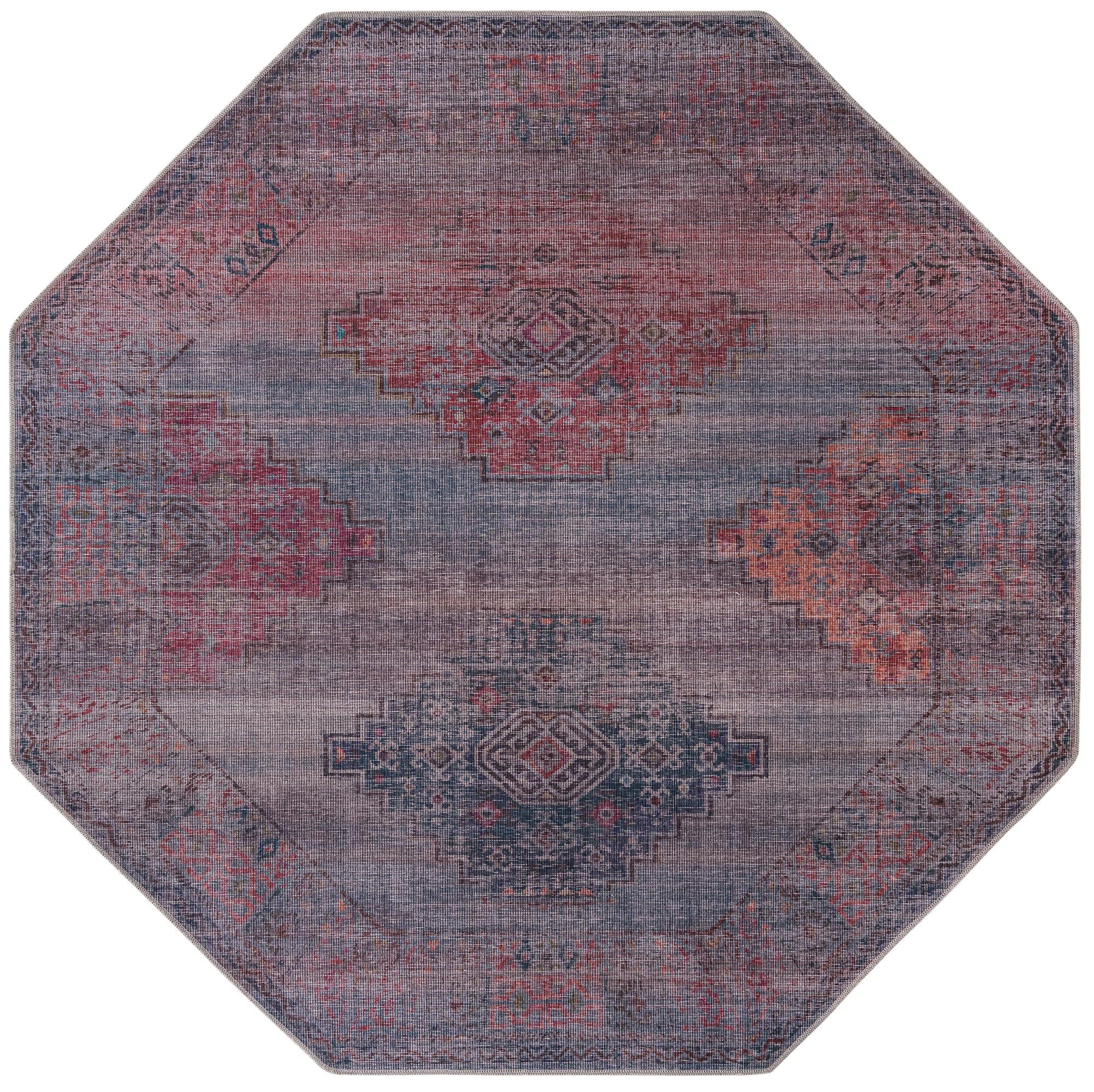 Sisu Collection Washable 8 Ft Octagon Blue Flatweave Rug - Machine Washable Non-Slip Area Rug for Living Room, Kitchen, Entryway | Durable & Stylish Home Decor for High Traffic Areas